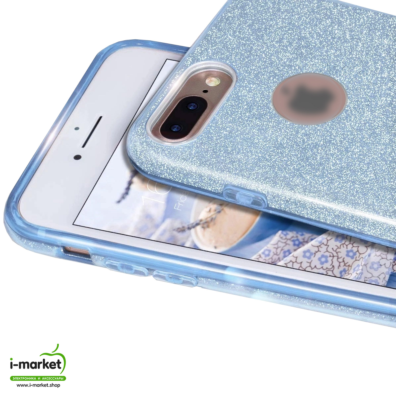 Чехол накладка Shine для APPLE iPhone 7 Plus, iPhone 8 Plus, силикон, блестки, цвет голубой