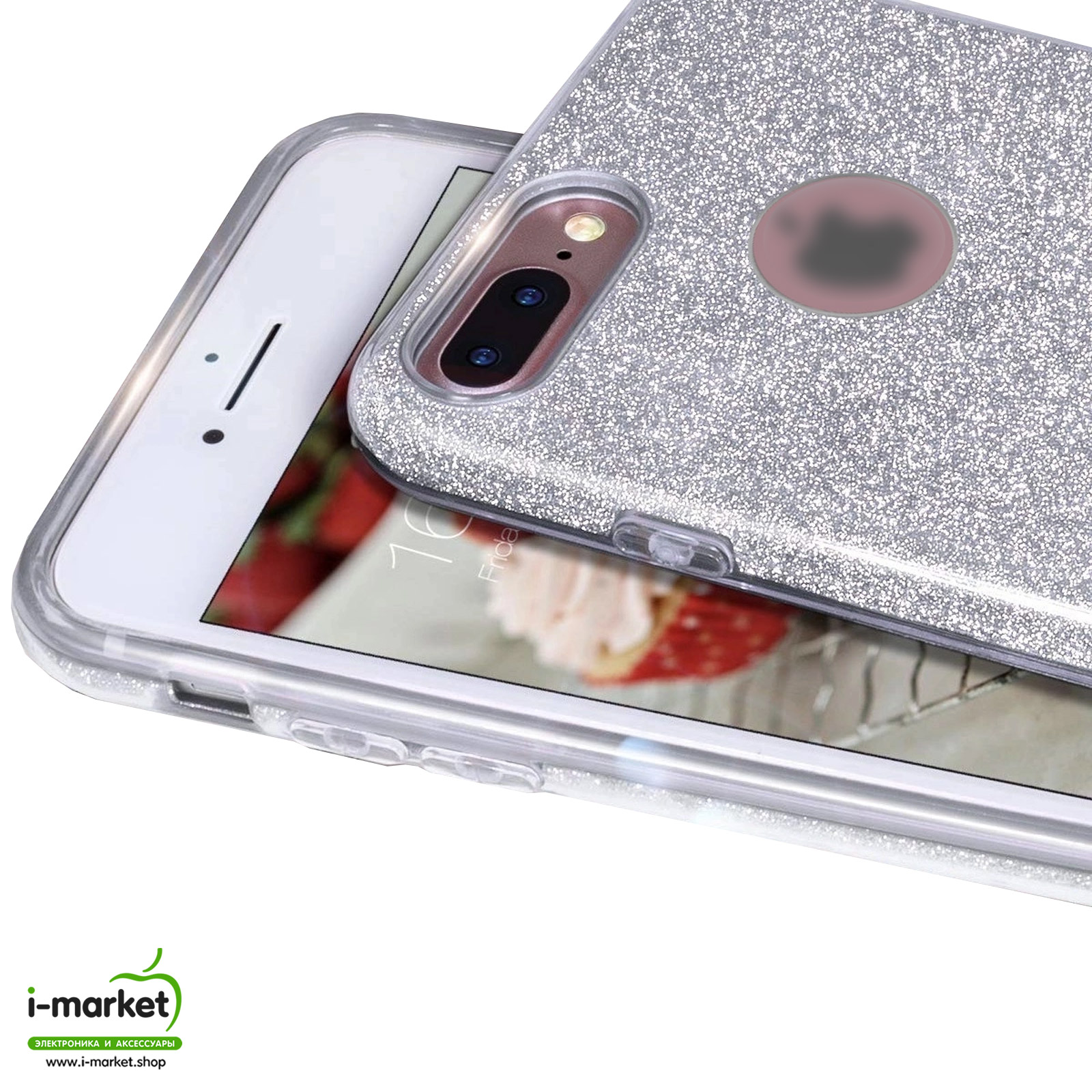 Чехол накладка Shine для APPLE iPhone 7 Plus, iPhone 8 Plus, силикон, блестки, цвет серебристый