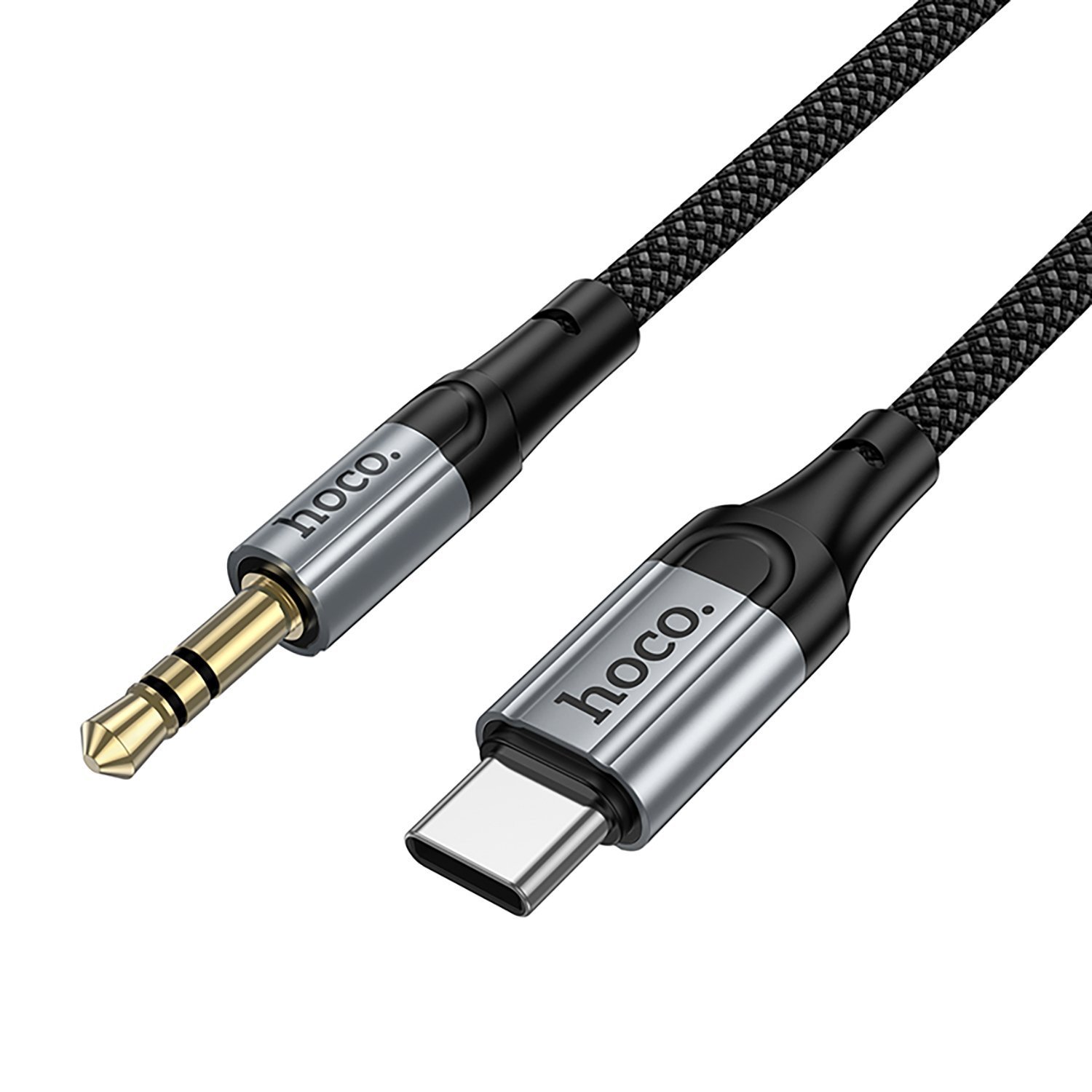 Аудио кабель, переходник HOCO UPA33B AUX (Jack 3.5 мм) на USB-C Type-C, растягивается до 1.5 метра, цвет черный