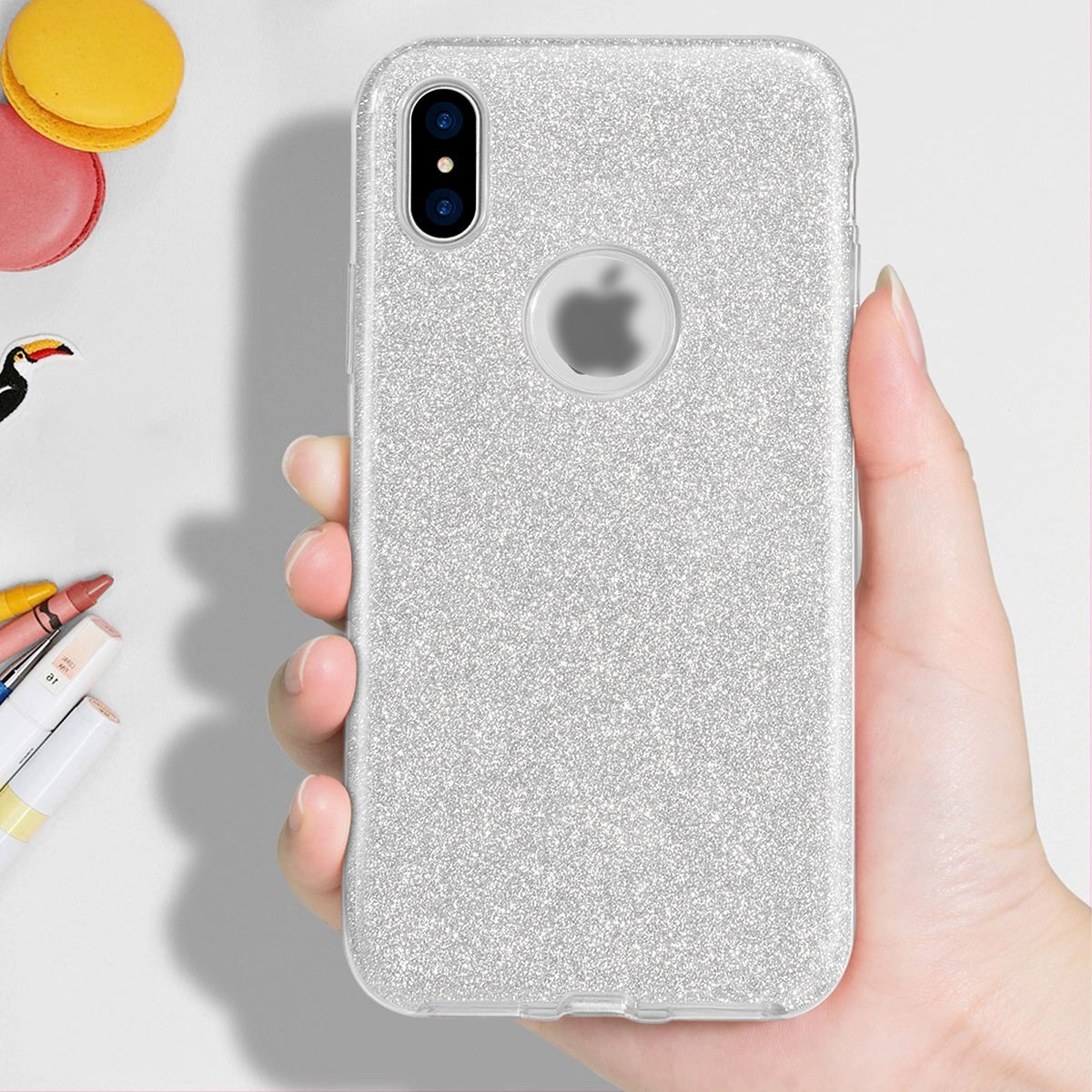Чехол накладка Shine для APPLE iPhone XR, силикон, блестки, цвет серебристый