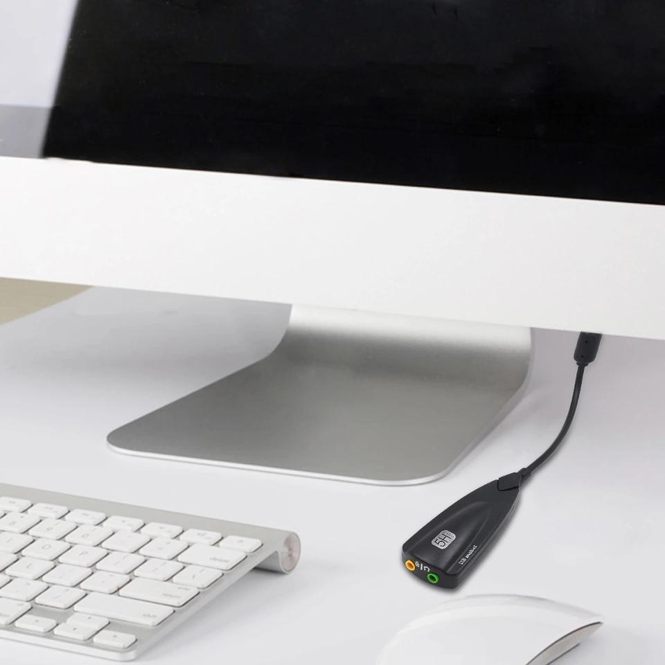 Внешняя USB звуковая карта, адаптер TISHRIC 5HV2, звук 7.1 канальный, 3.5 мм разъём, выход для микрофона и наушников, цвет белый