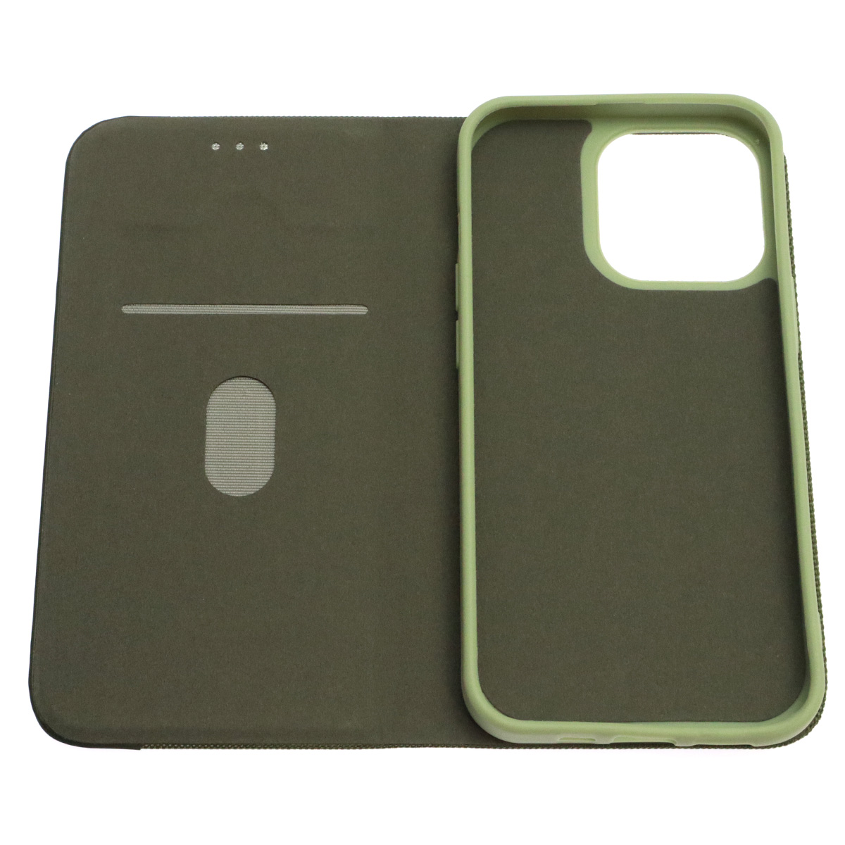 Чехол книжка MESH для APPLE iPhone 13 Pro (6.1), текстиль, силикон, бархат, визитница, цвет зеленый