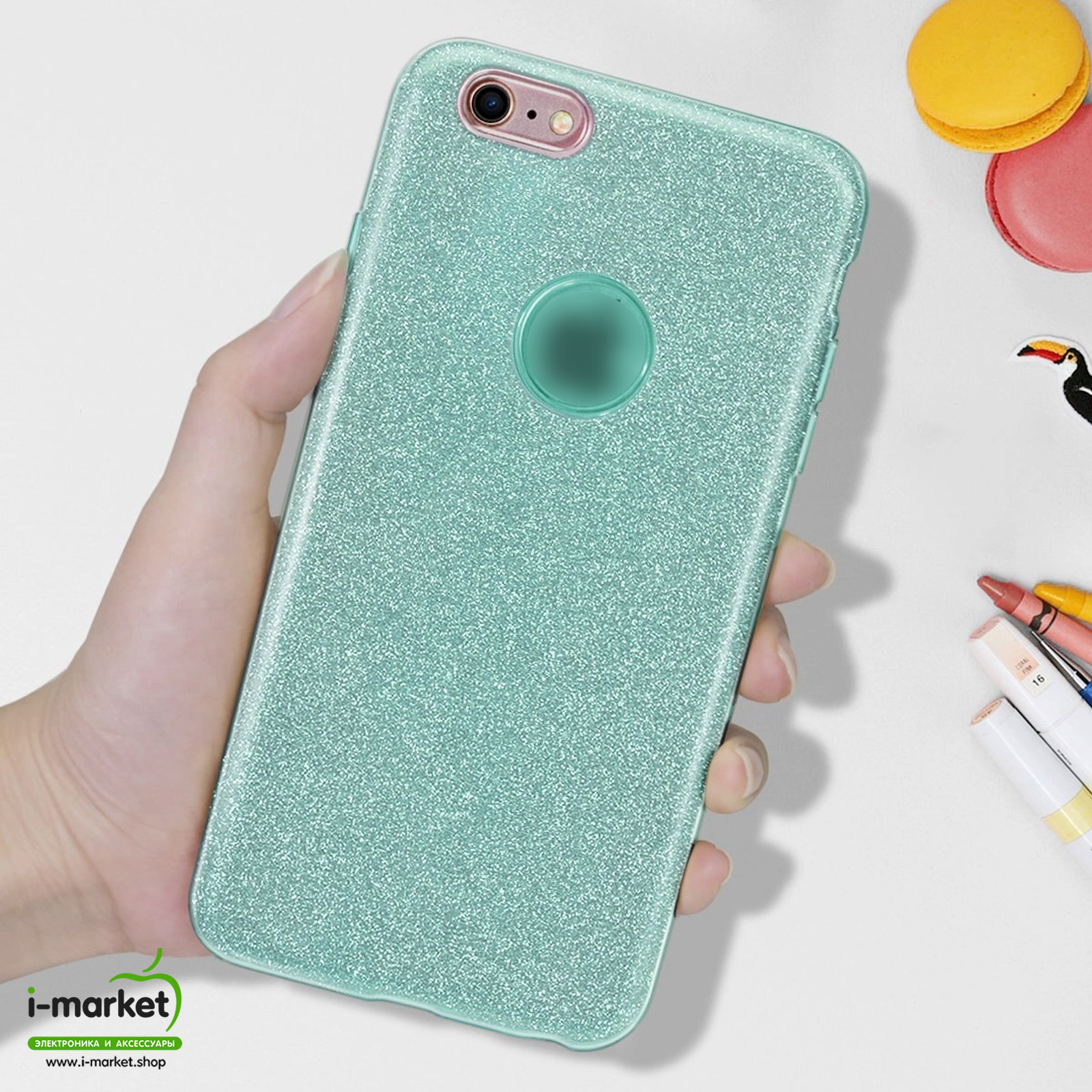 Чехол накладка Shine для APPLE iPhone 6 Plus, 6S Plus, силикон, блестки, цвет зеленый