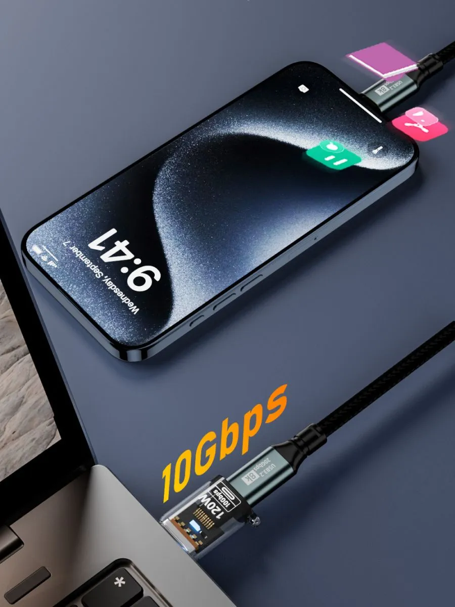 OTG переходник, адаптер 120W (10Gbps) с USB (папа) на Type-C (мама), быстрая зарядка, цвет черный