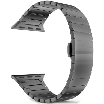 Ремешок для Apple Watch блочный нержавеющая сталь, 38/40 mm, со скрытым замком застежки, цвет черный.