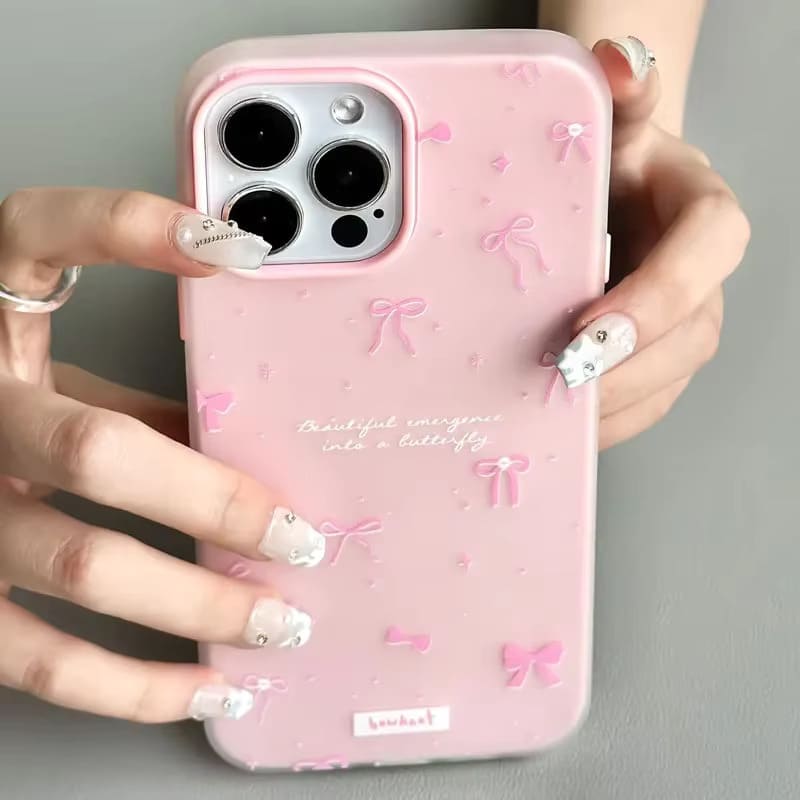 Чехол-накладка Jelly Bowknet для Apple iPhone 15, силиконовая, рисунок снежинки и бабочки, цвет розовый