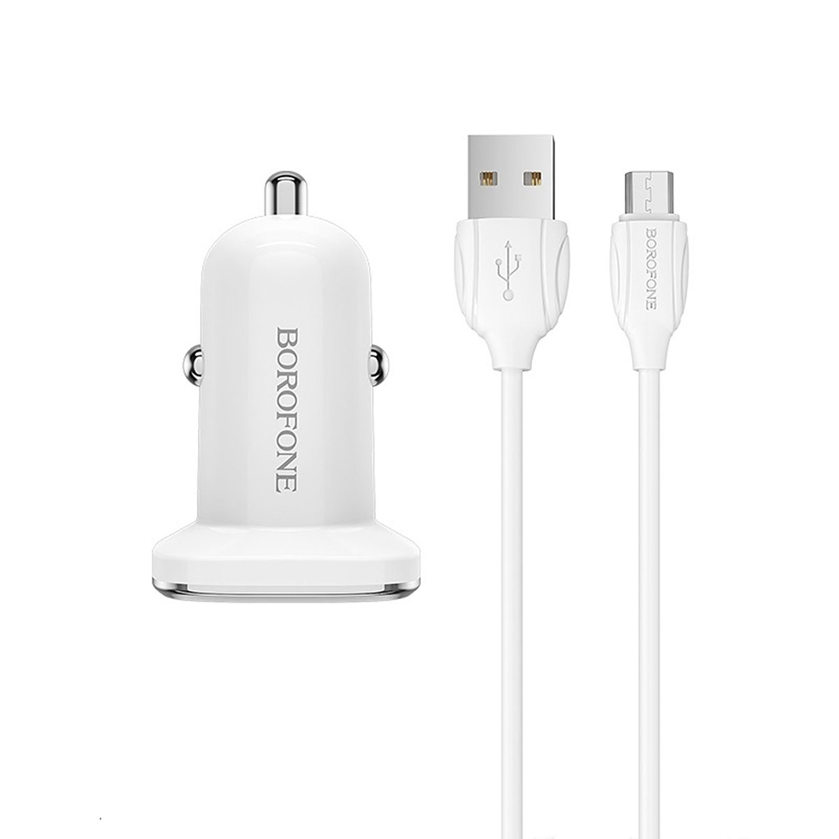 АЗУ (Автомобильное зарядное устройство) BOROFONE BZ12 Lasting power, 2 USB, с кабелем micro USB, цвет белый