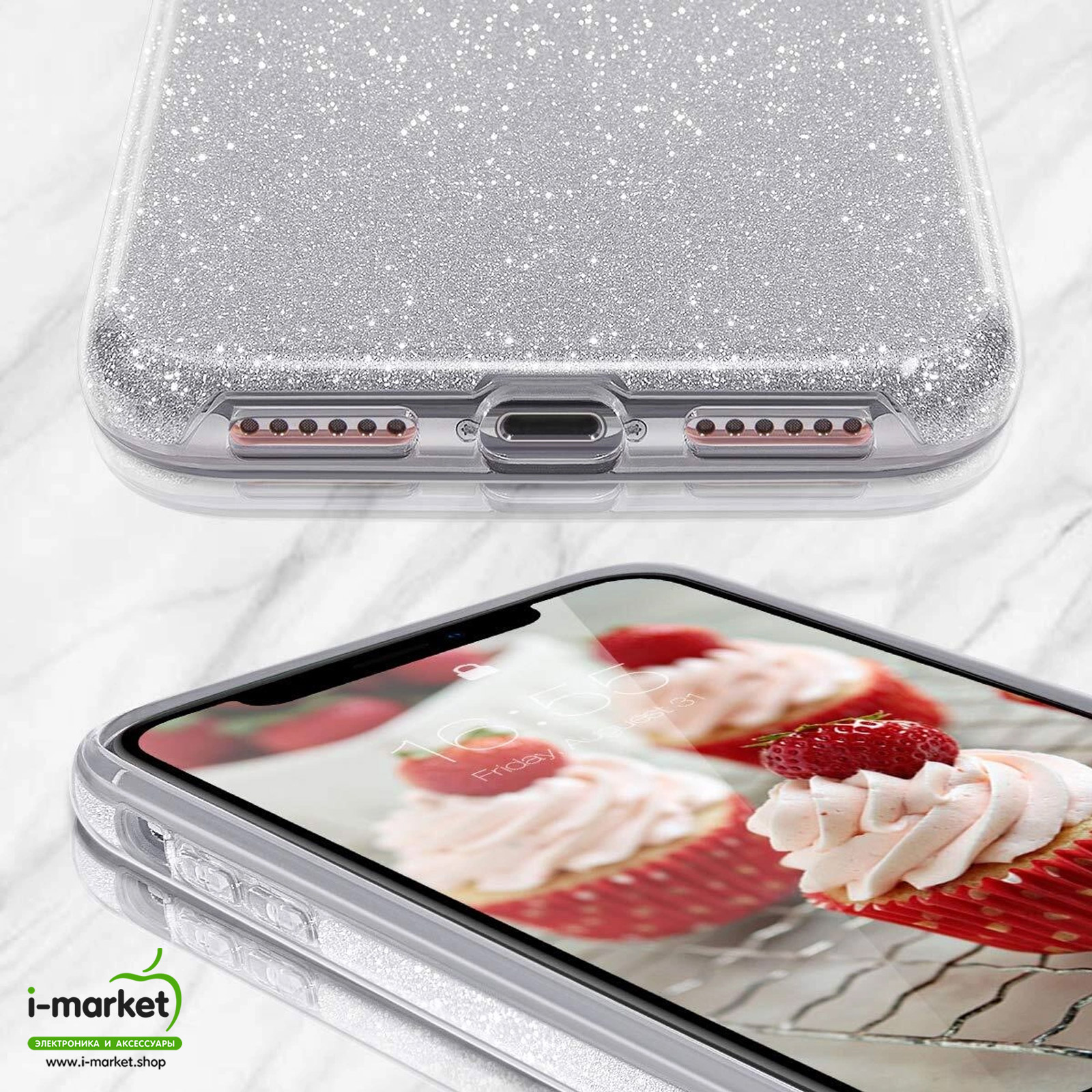 Чехол накладка Shine для APPLE iPhone 11 Pro, силикон, блестки, цвет серебристый