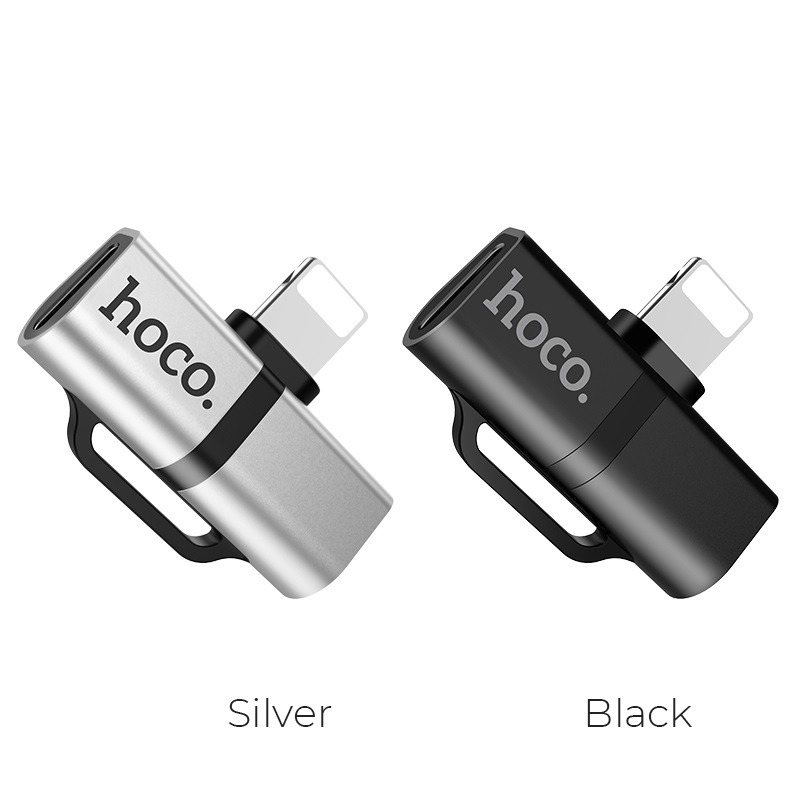 HOCO LS20 Цифровой аудио конвертер с двойным Lightning поддержка микрофона для оригинальных наушников Apple зарядный ток 2A, цвет чёрный.