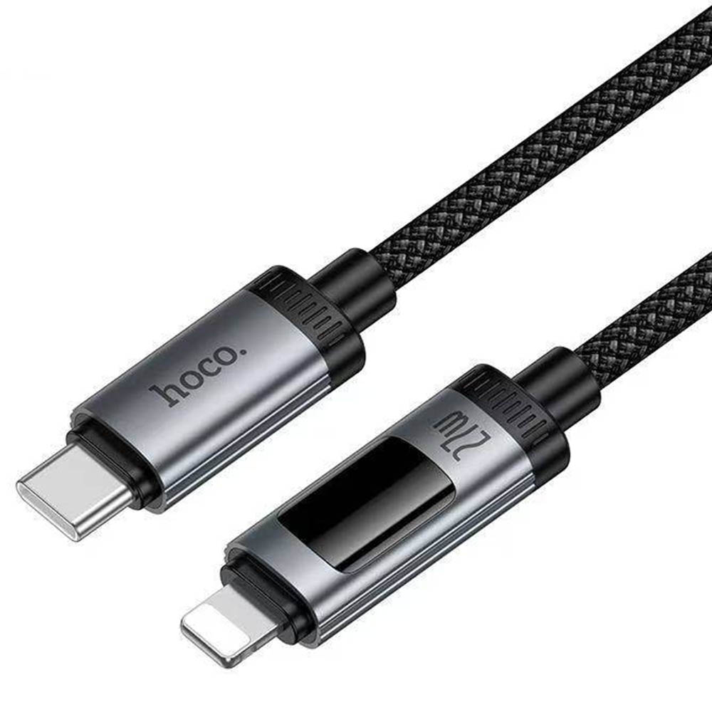 Кабель HOCO U148 Lord USB Type C на Lightning 8 pin, дисплей, 27W, длина 1.2 метра, PD27W, нейлон, цвет черный