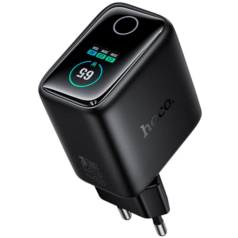 СЗУ (Сетевое зарядное устройство) HOCO N79 GaN Sapiencia, 2 USB Type C, 1 USB A, PD65W, QC3.0 18W, дисплей, кнопка, цвет черный