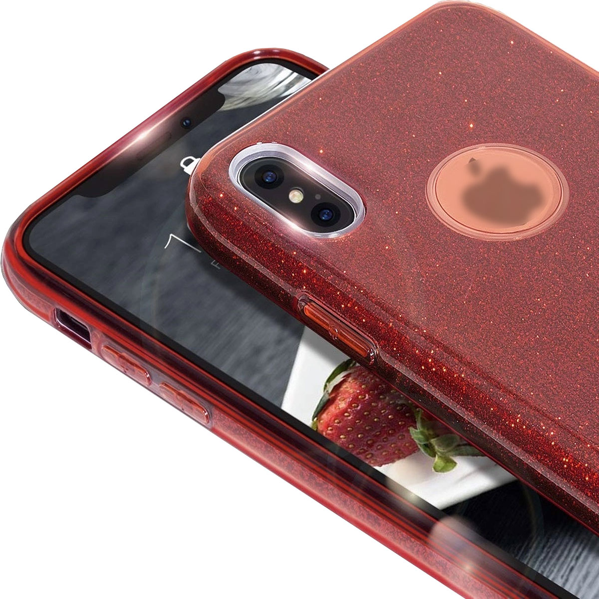 Чехол накладка Shine для APPLE iPhone XS MAX, силикон, блестки, цвет красный