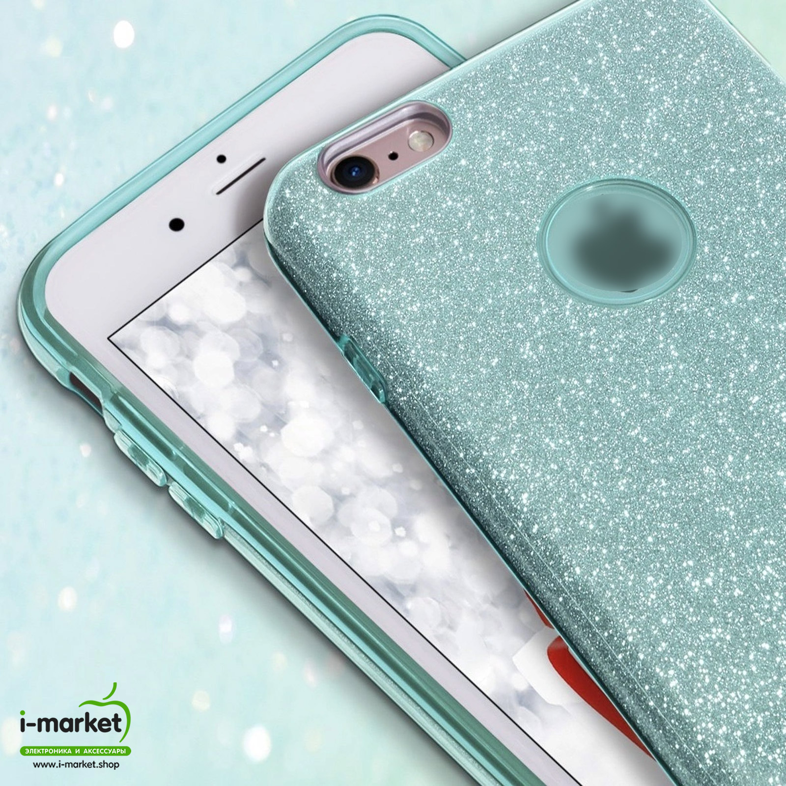 Чехол накладка Shine для APPLE iPhone 6 Plus, 6S Plus, силикон, блестки, цвет зеленый