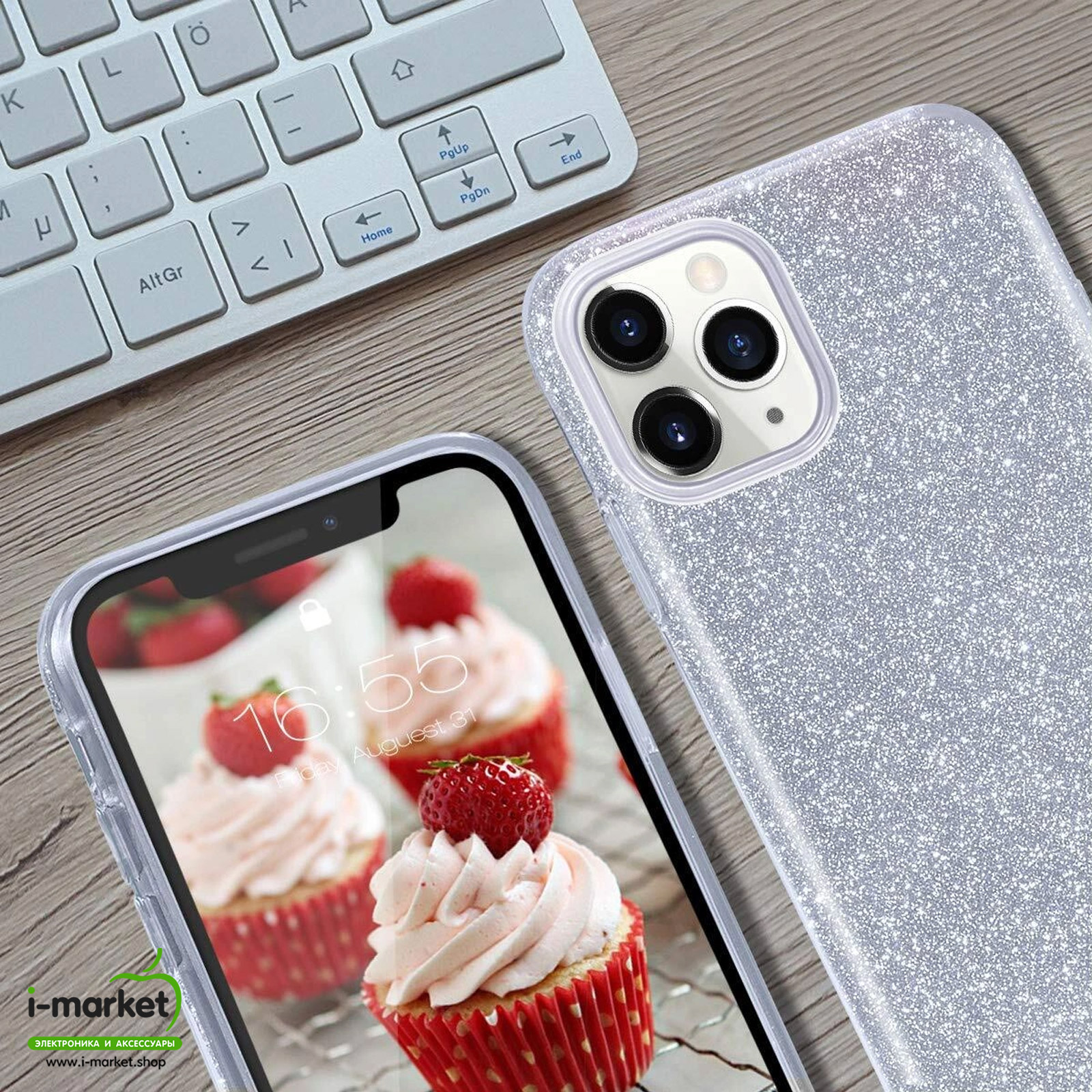 Чехол накладка Shine для APPLE iPhone 11 Pro, силикон, блестки, цвет серебристый