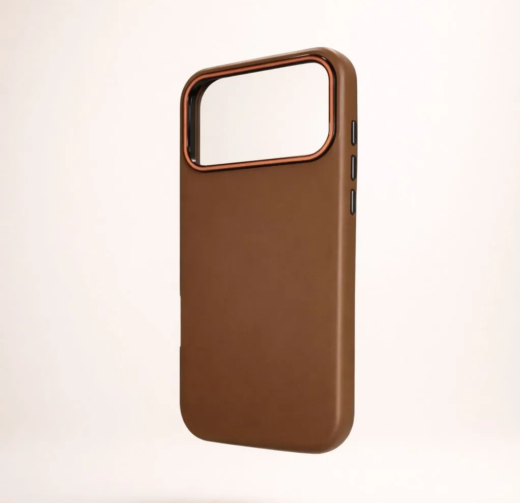 Чехол накладка для APPLE iPhone 17 Pro Max, ударопрочный, силикон, пластик, эффект кожи, цвет коричневый