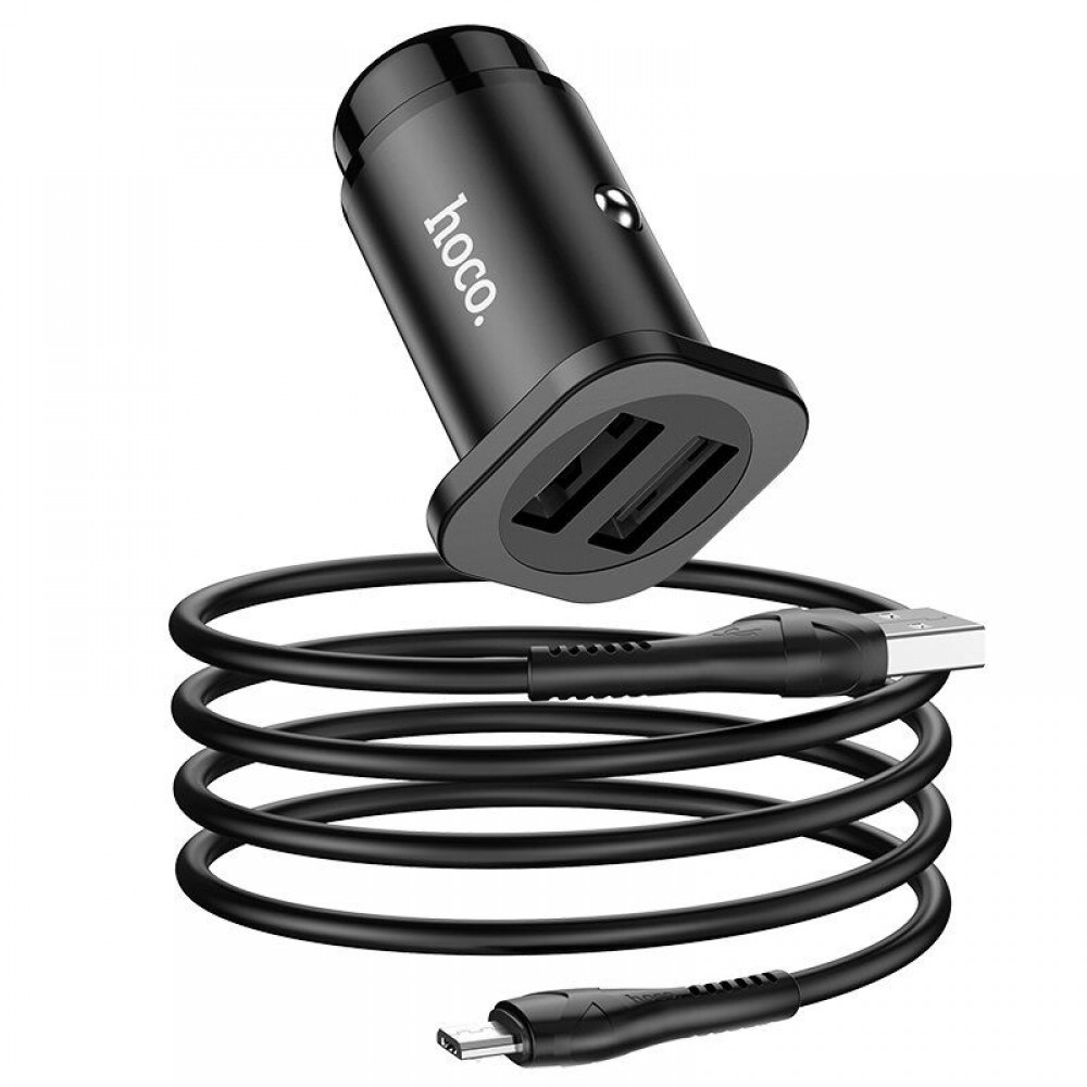 АЗУ (автомобильное зарядное устройство) HOCO NZ4 Wise, 2 USB порта, кабель Micro USB, 1 метр, цвет черный