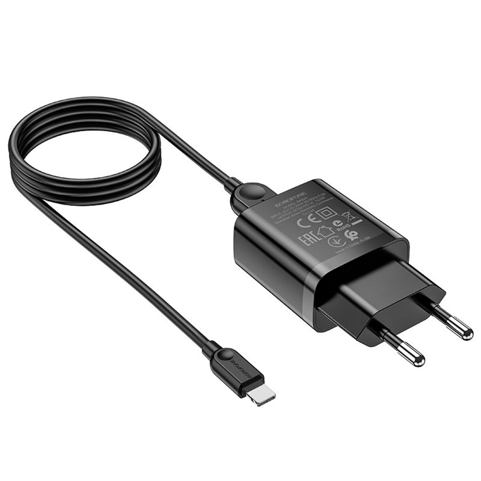 СЗУ (Сетевое зарядное устройство) BOROFONE BA52A Gamble c кабелем USB Type-C, 2.1A, длина 1 метр, цвет черный