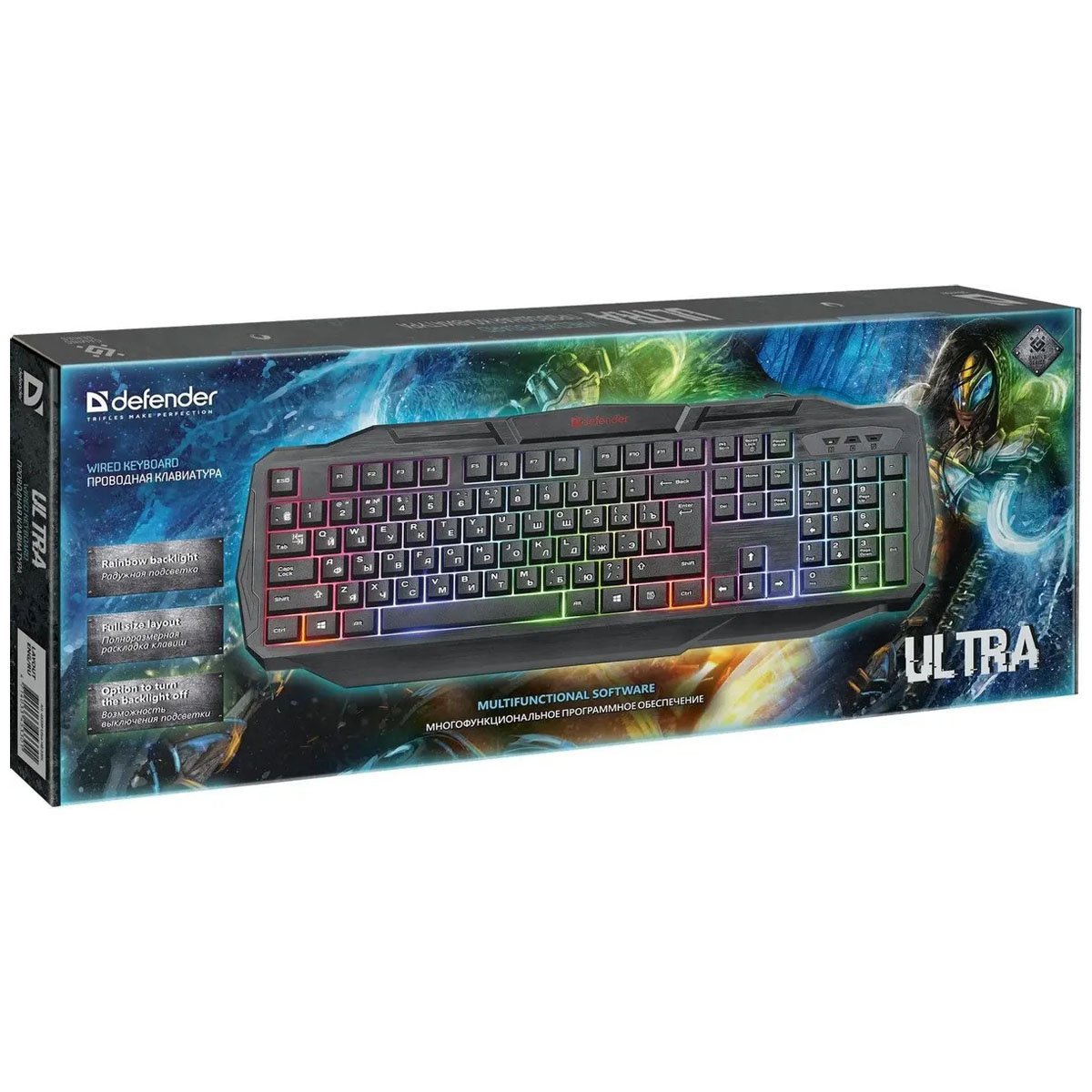 Игровая клавиатура DEFENDER ULTRA HB-330L, проводная, интерфейс подключения USB, LED подсветка, цвет черный
