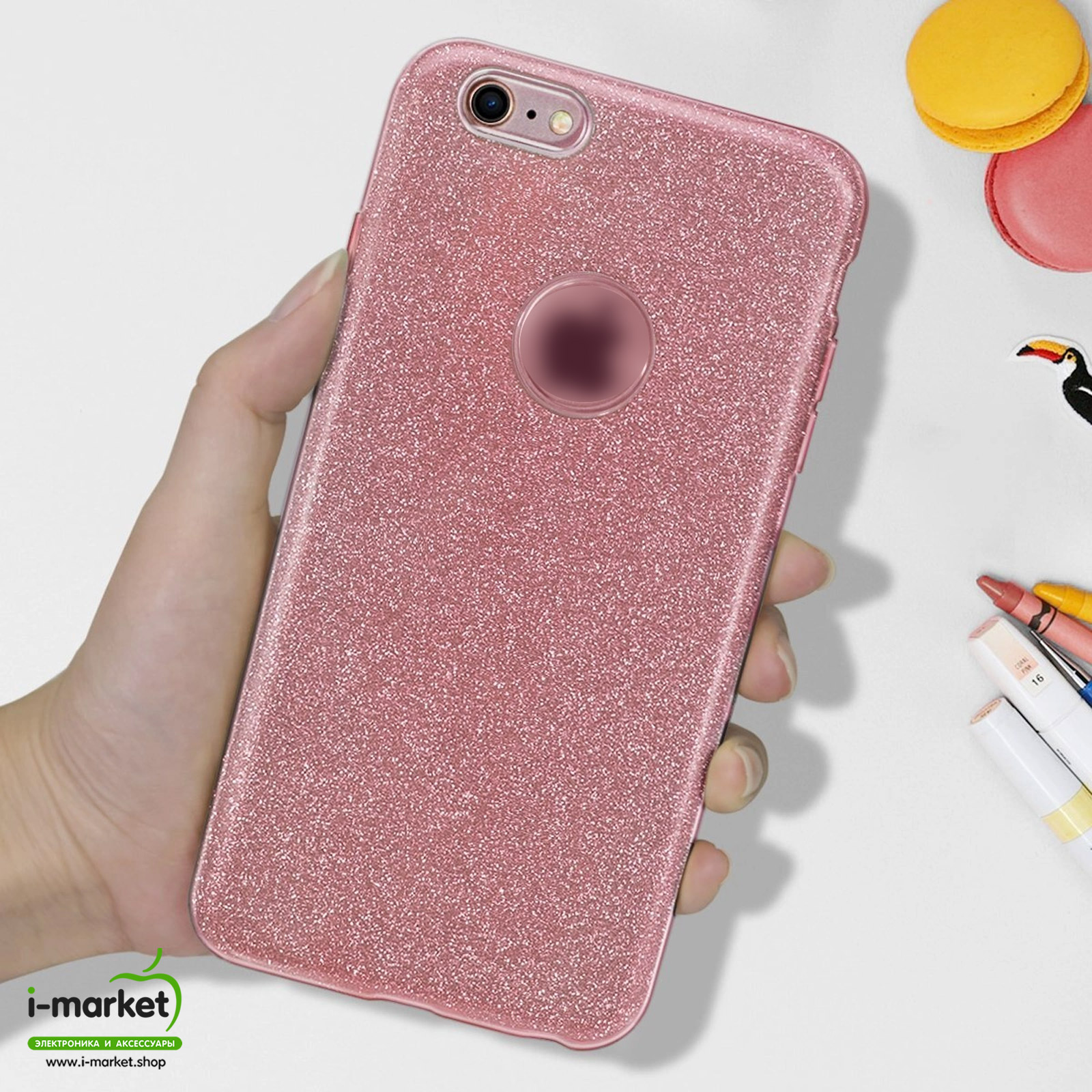 Чехол накладка Shine для APPLE iPhone 6 Plus, 6S Plus, силикон, блестки, цвет розовый