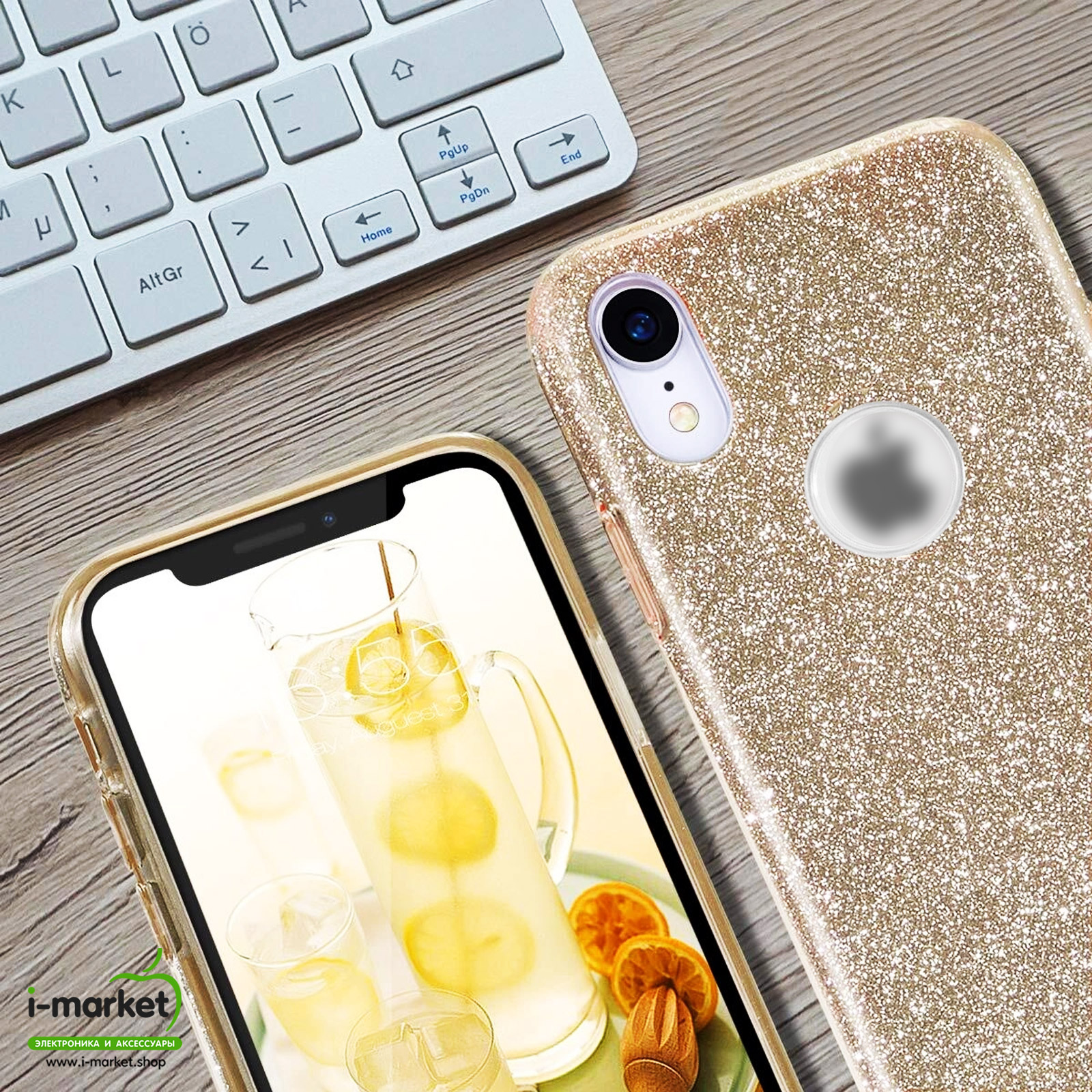 Чехол накладка Shine для APPLE iPhone XR, силикон, блестки, цвет золотистый