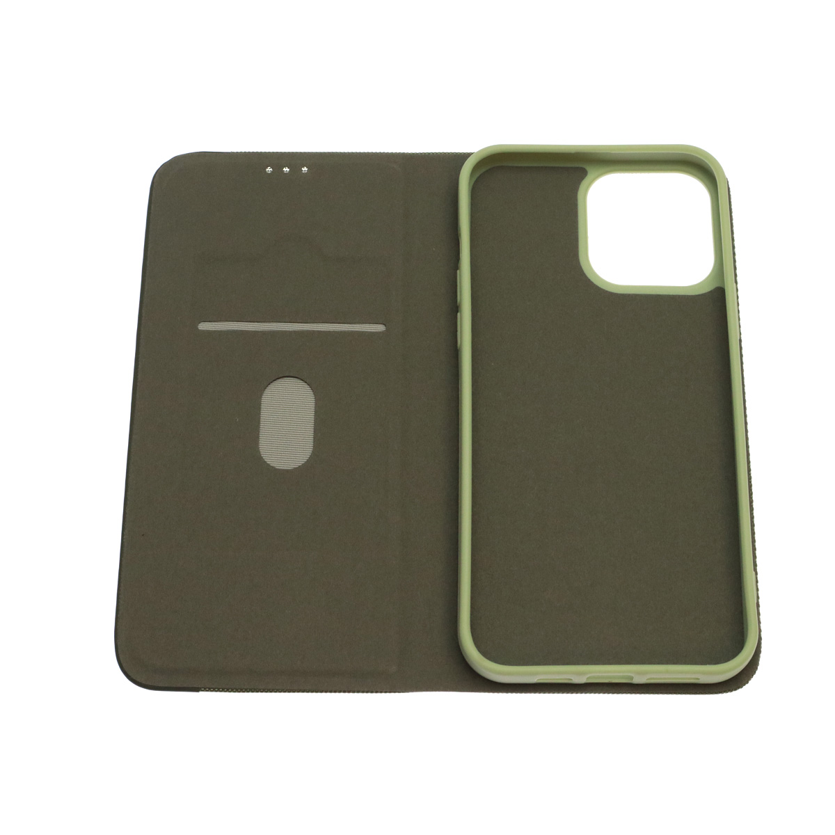Чехол книжка MESH для APPLE iPhone 13 Pro Max (6.7), текстиль, силикон, бархат, визитница, цвет зеленый