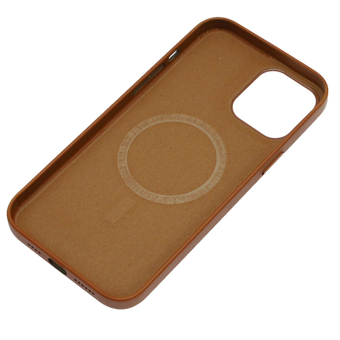 Чехол накладка Leather Case с поддержкой MagSafe для APPLE iPhone 12 Pro Max, силикон, бархат, экокожа, цвет коричневый