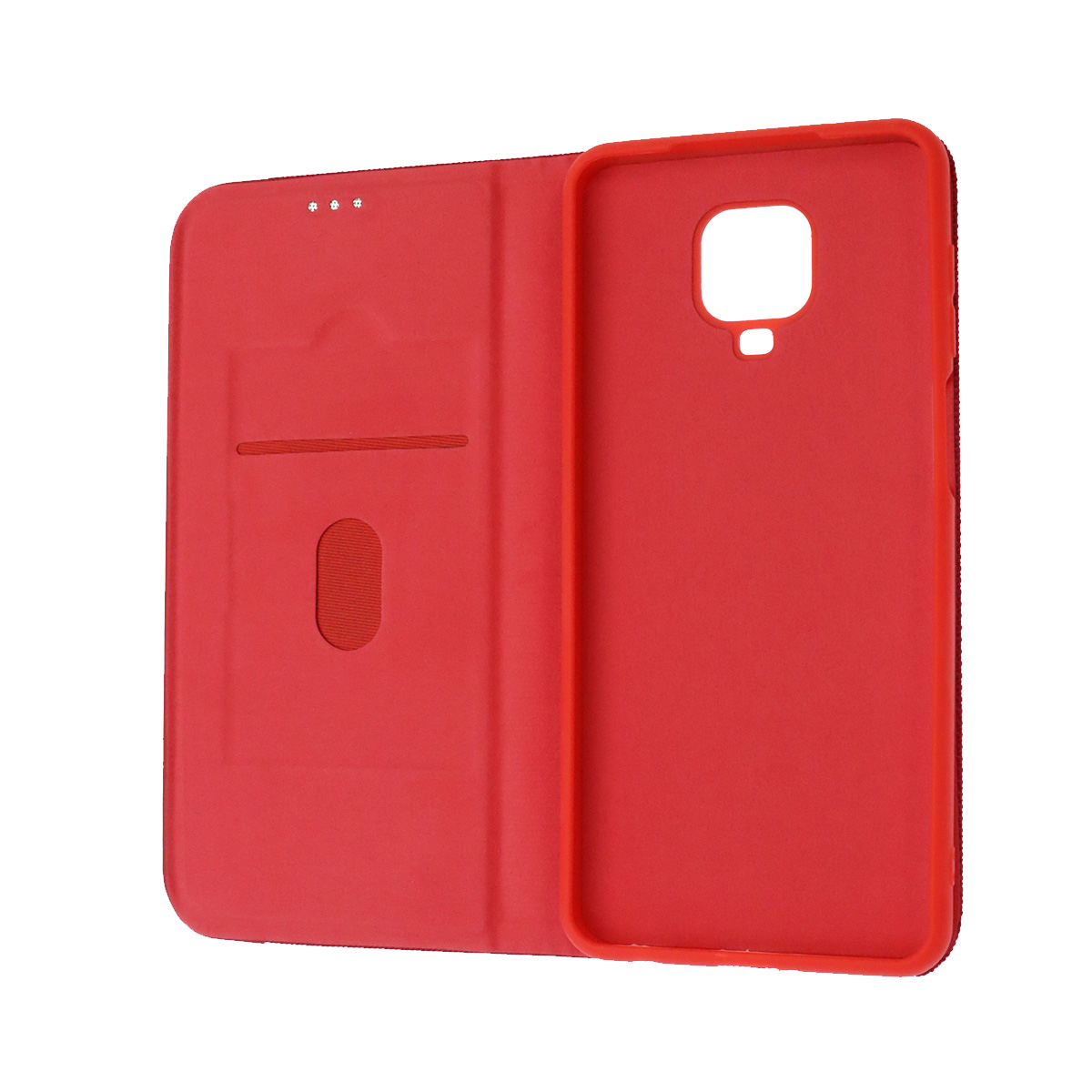 Чехол книжка MESH для XIAOMI Redmi Note 9 Pro, Redmi Note 9S, текстиль, силикон, бархат, визитница, цвет красный