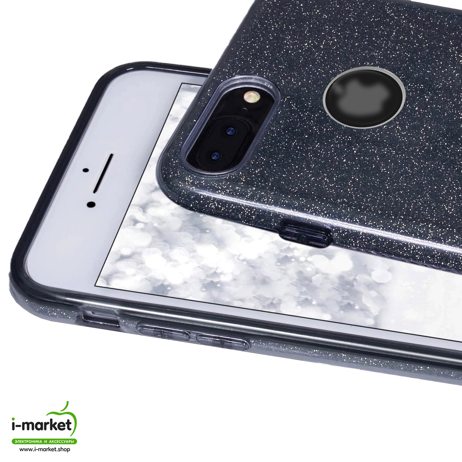 Чехол накладка Shine для APPLE iPhone 7 Plus, iPhone 8 Plus, силикон, блестки, цвет черный