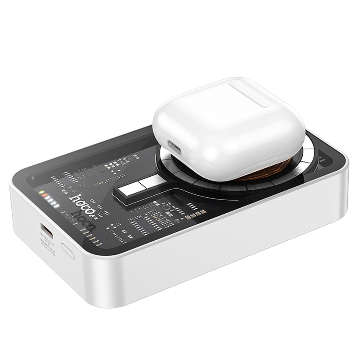 Внешний портативный аккумулятор, Power Bank HOCO Q10A Transparent discovery edition, беспроводная зарядка, 10000 mAh, PD20W, QC3.0, цвет белый
