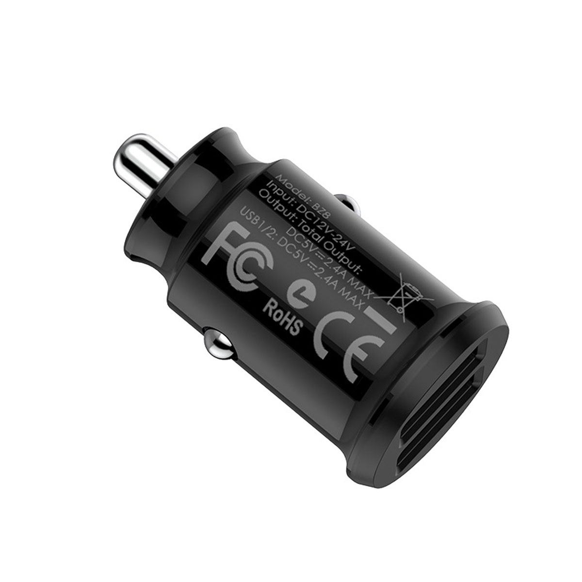 АЗУ (Автомобильное зарядное устройство) BOROFONE BZ8 MaxRide, с двумя USB портами, 2.4 А, цвет черный.