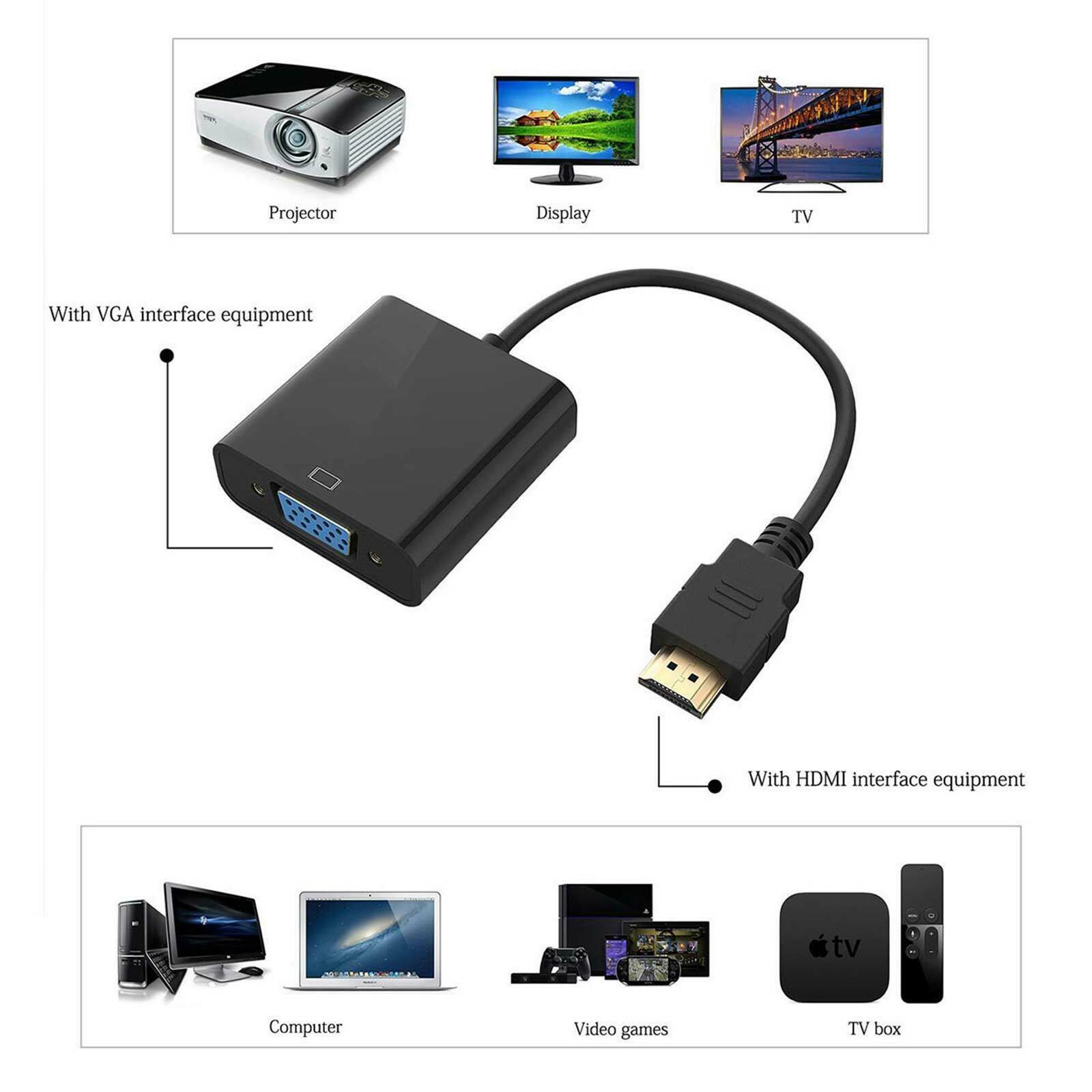 Переходник, адаптер, конвертер MRM HDMI на VGA (HDMI to VGA) + Aux разъем, кабель питания Micro USB, цвет черный