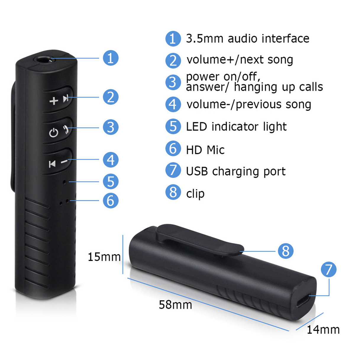 Беспроводной музыкальный приемник, AUX Bluetooth ресивер B09, цвет черный.