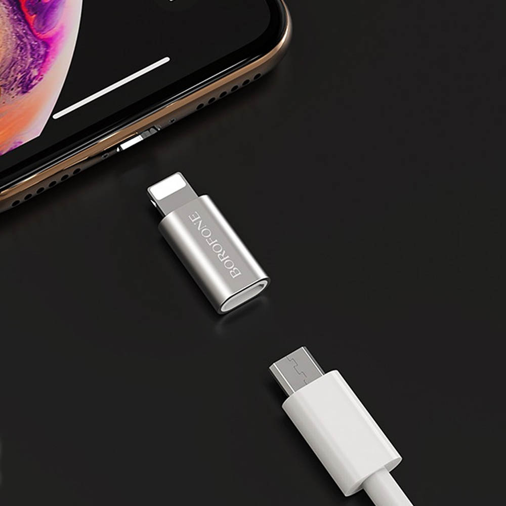 Адаптер Micro USB на APPLE Lightning 8-pin BOROFONE BV5, цвет серебристый
