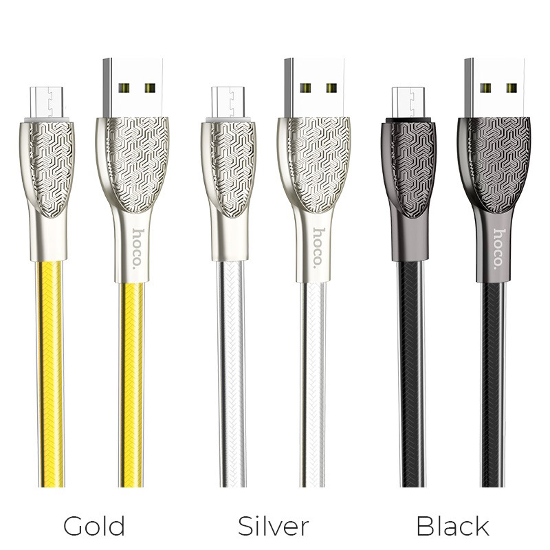 HOCO U52 Bright кабель для зарядки и передачи данных 2.4А USB на Micro-USB 1.2м длина коннекторы из цинкового сплава и PVC оплетка, цвет черный.