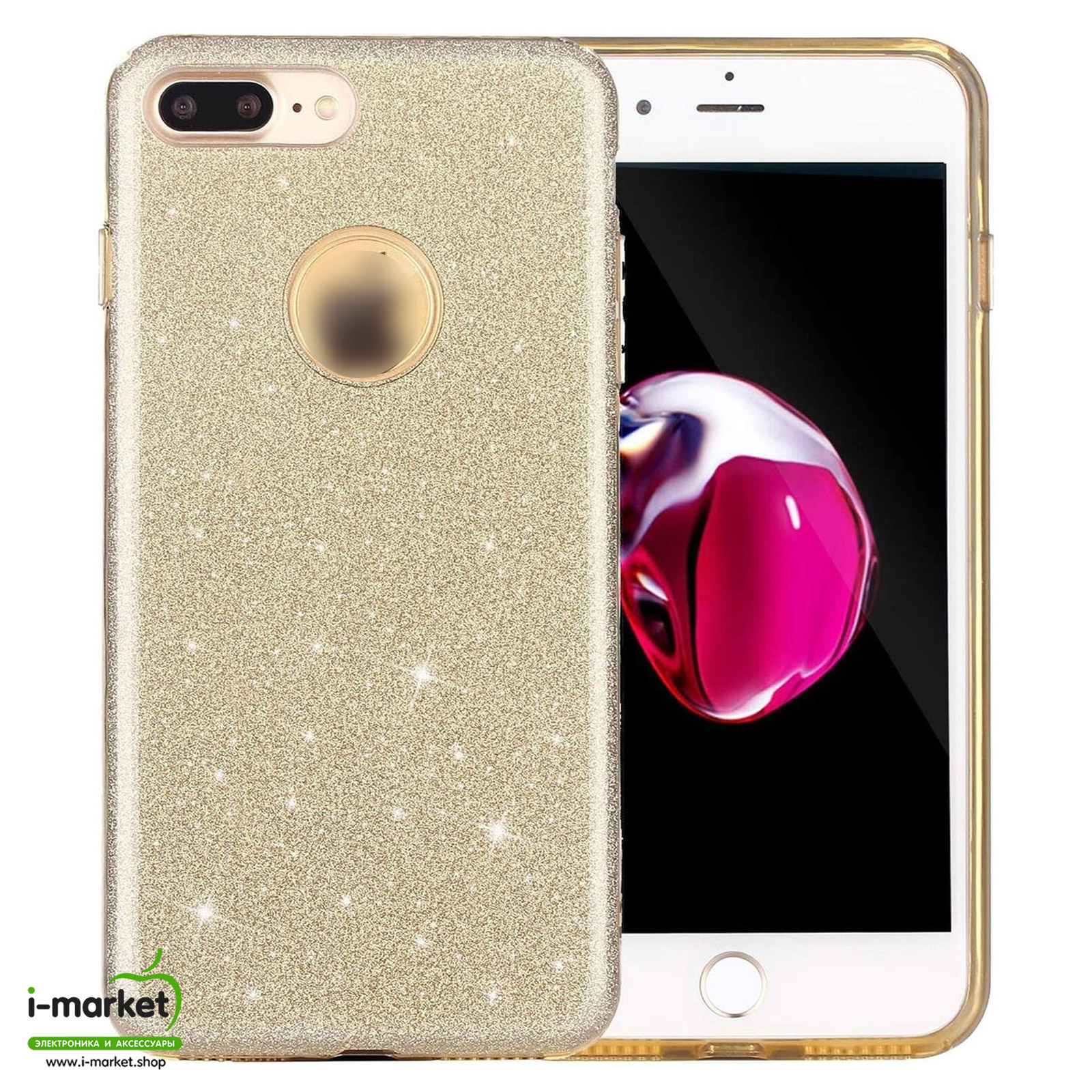 Чехол накладка Shine для APPLE iPhone 7 Plus, iPhone 8 Plus, силикон, блестки, цвет золотистый
