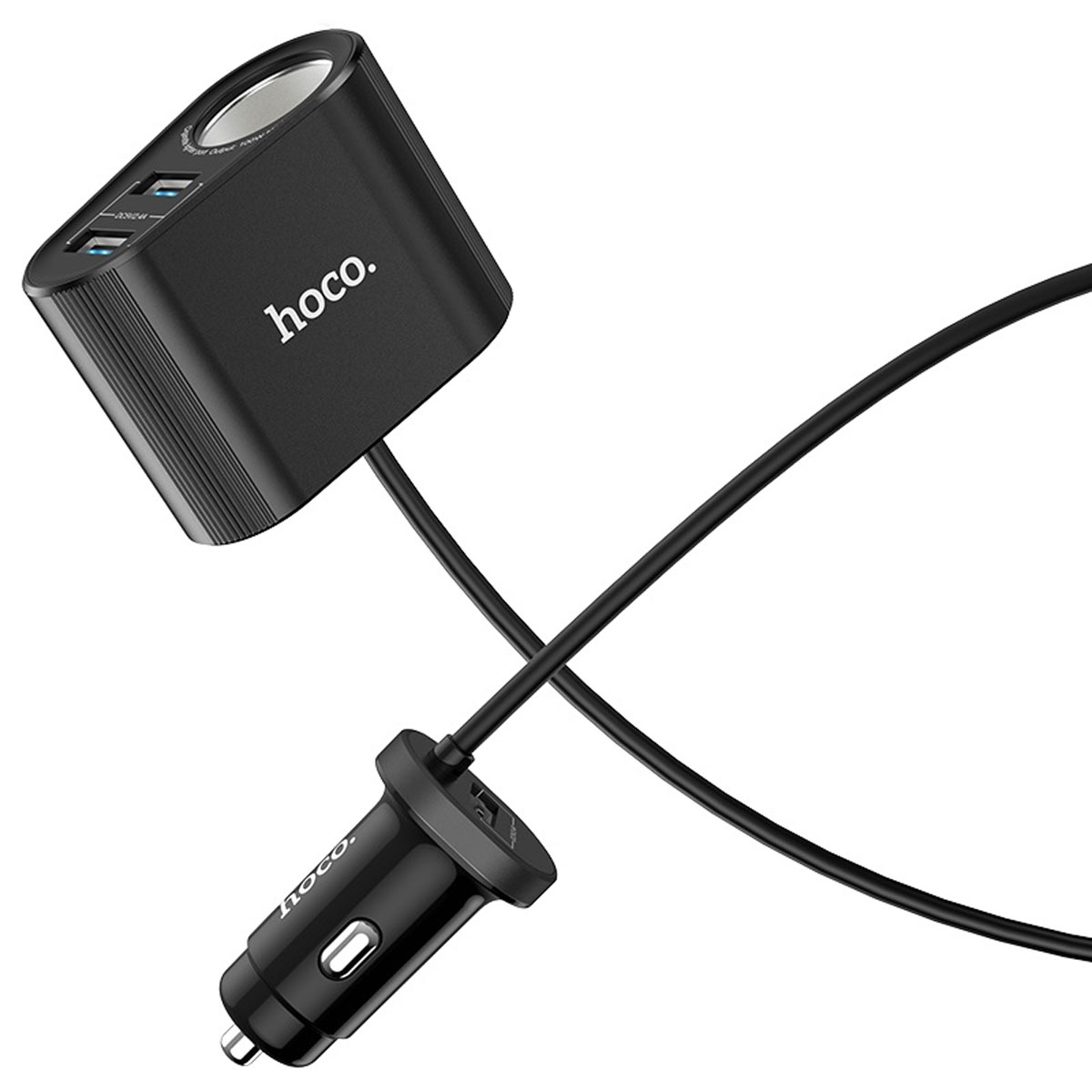 Автомобильный разветвитель HOCO Z35A Compsnheiro, 100W, 1 выход прикуривателя, 3 USB, длина 1.2 метра, цвет черный
