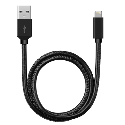 USB Дата кабель APPLE Lightning 8 pin, имитация кожи, 1 метр, цвет черный
