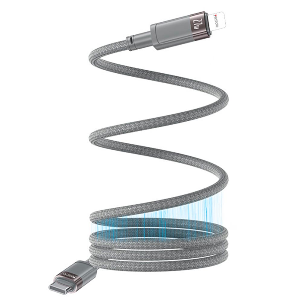 Кабель Yesido CA172L USB Type C на Lightning 8 pin, 27W, длина 1 метр, нейлон, цвет серый