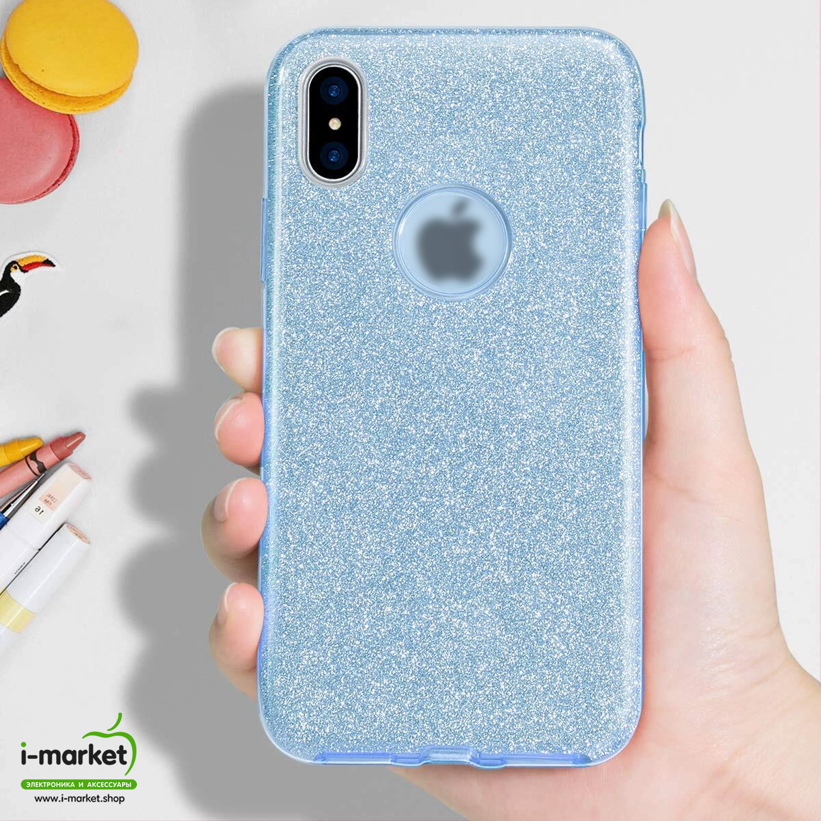 Чехол накладка Shine для APPLE iPhone XR, силикон, блестки, цвет голубой