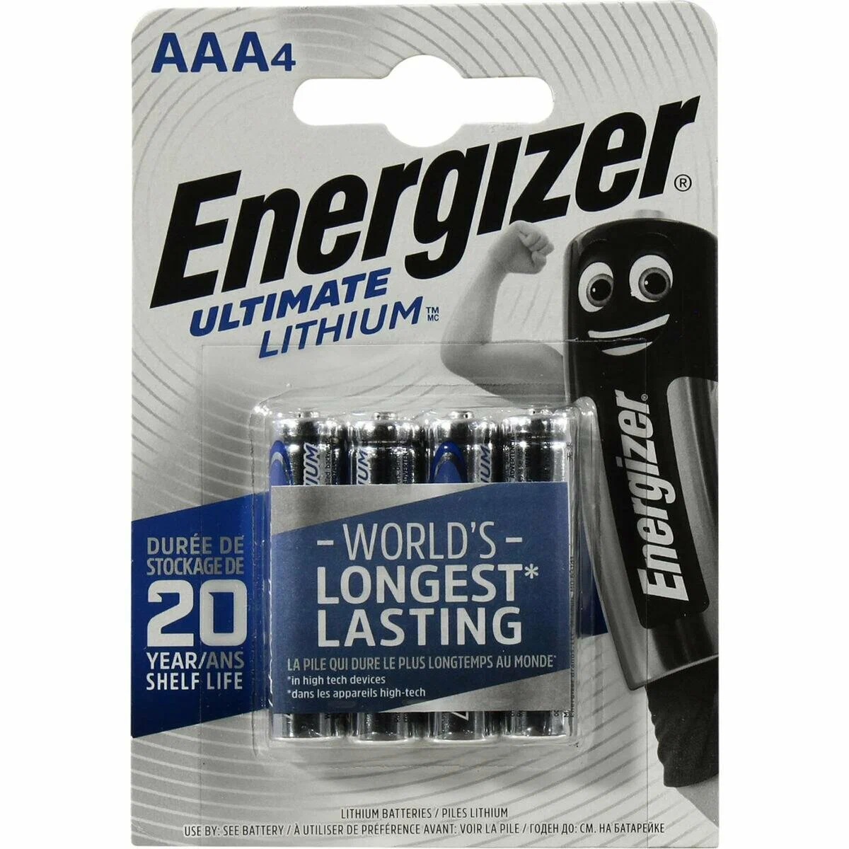 Батарейка Energizer Ultimate Lithium LR03 AAA, 1.5V, литиевые (FR), пр-во Сингапур, в упаковке 4 штуки