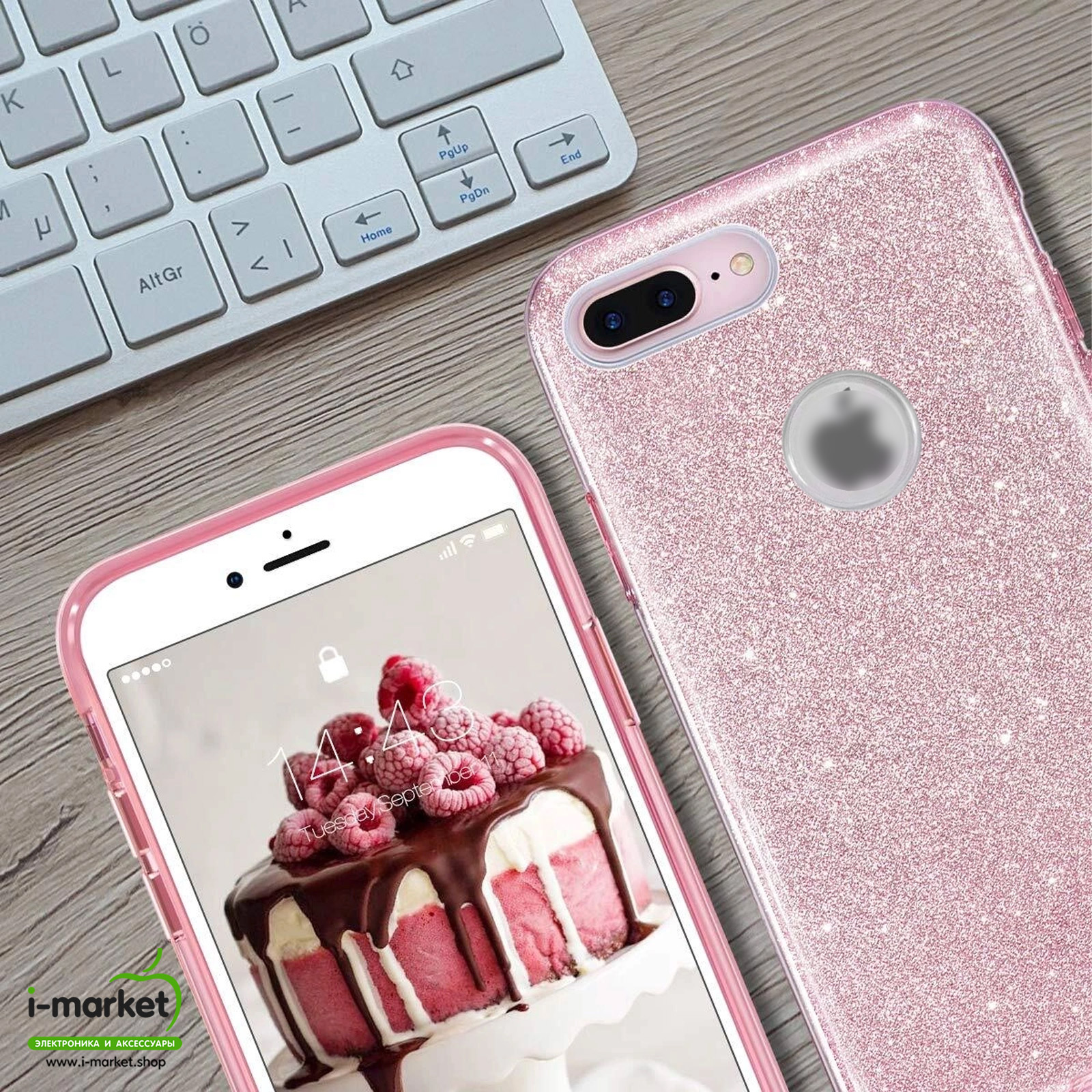Чехол накладка Shine для APPLE iPhone 7 Plus, iPhone 8 Plus, силикон, блестки, цвет розовый