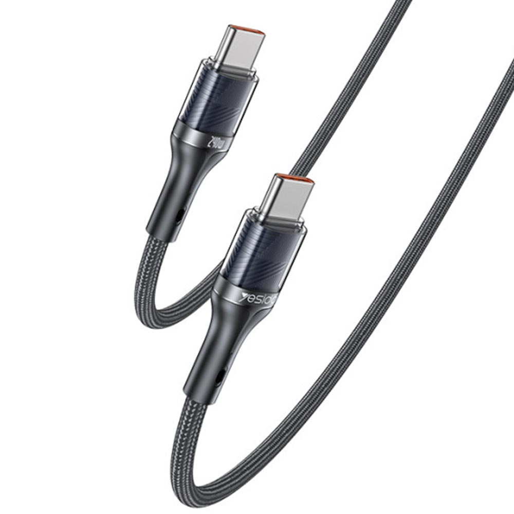 Кабель Yesido CA166 USB Type C на USB Type C, 240W, длина 1.2 метра, нейлон, цвет черный