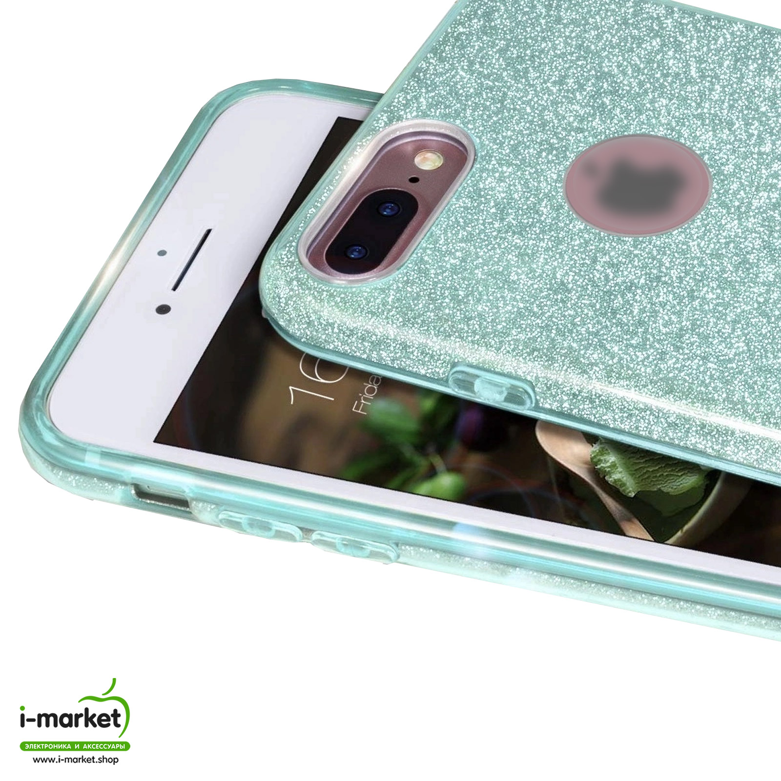 Чехол накладка Shine для APPLE iPhone 7 Plus, iPhone 8 Plus, силикон, блестки, цвет зеленый