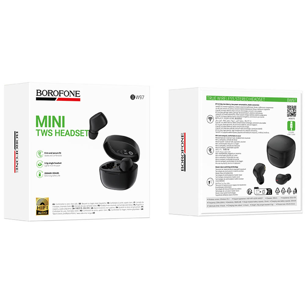 Гарнитура (наушники с микрофоном) беспроводная, BOROFONE BW97 Clear True, Bluetooth 5.4, цвет черный