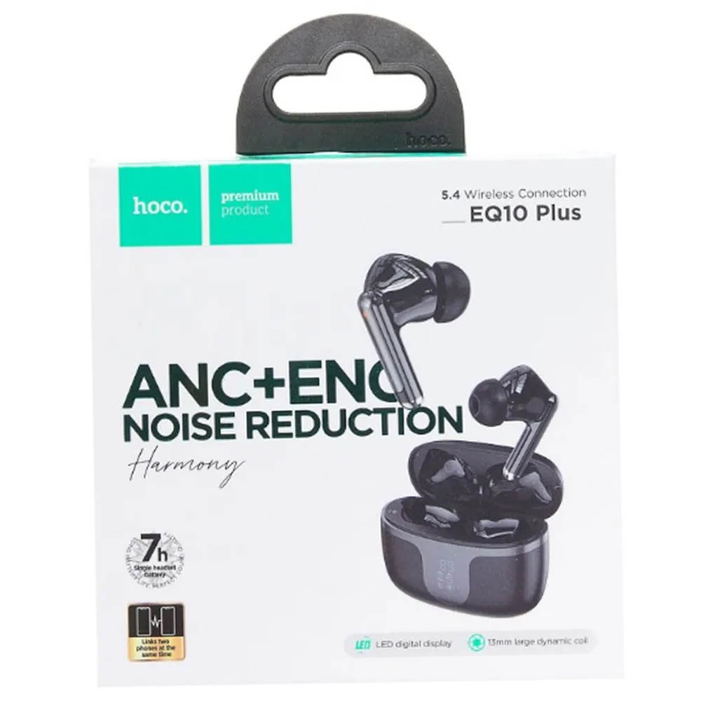 Гарнитура (наушники с микрофоном) беспроводная, HOCO EQ10 Plus Harmony True, LCD дисплей, ANC, ENC, цвет черный