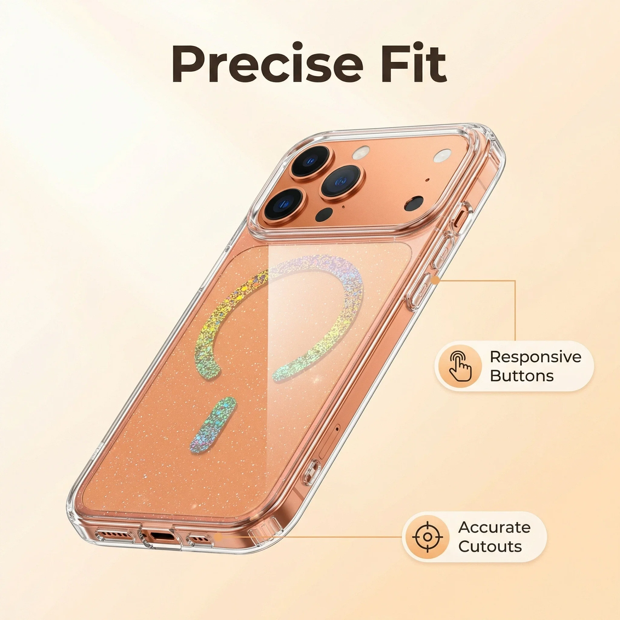 Чехол накладка LUXURE CASE Cabbeen с поддержкой MagSafe для APPLE iPhone 17 Pro Max, с блестками, прозрачный