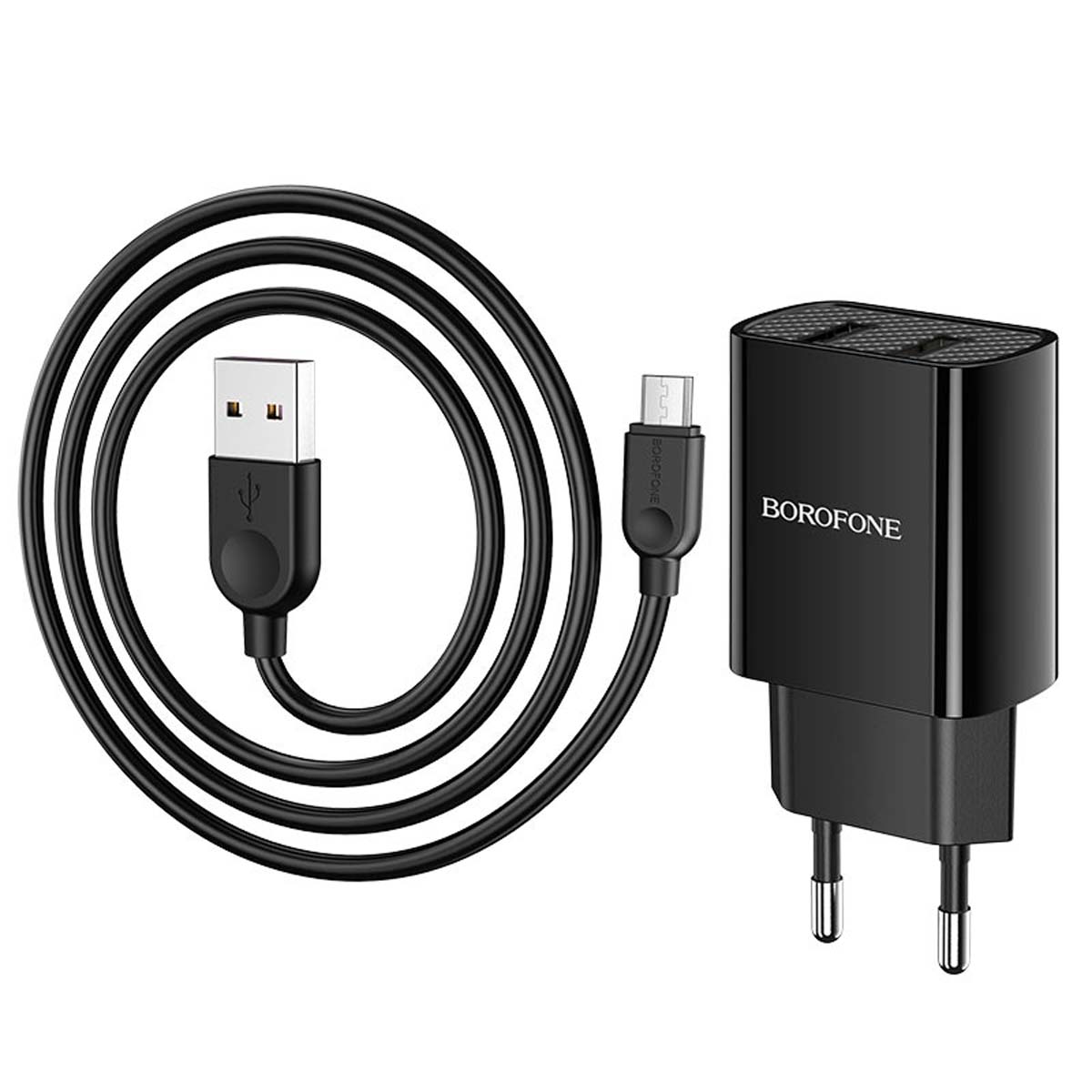 СЗУ (Сетевое зарядное устройство) BOROFONE BA53A Powerway с кабелем Micro USB, 2.1А, длина 1 метр, цвет черный