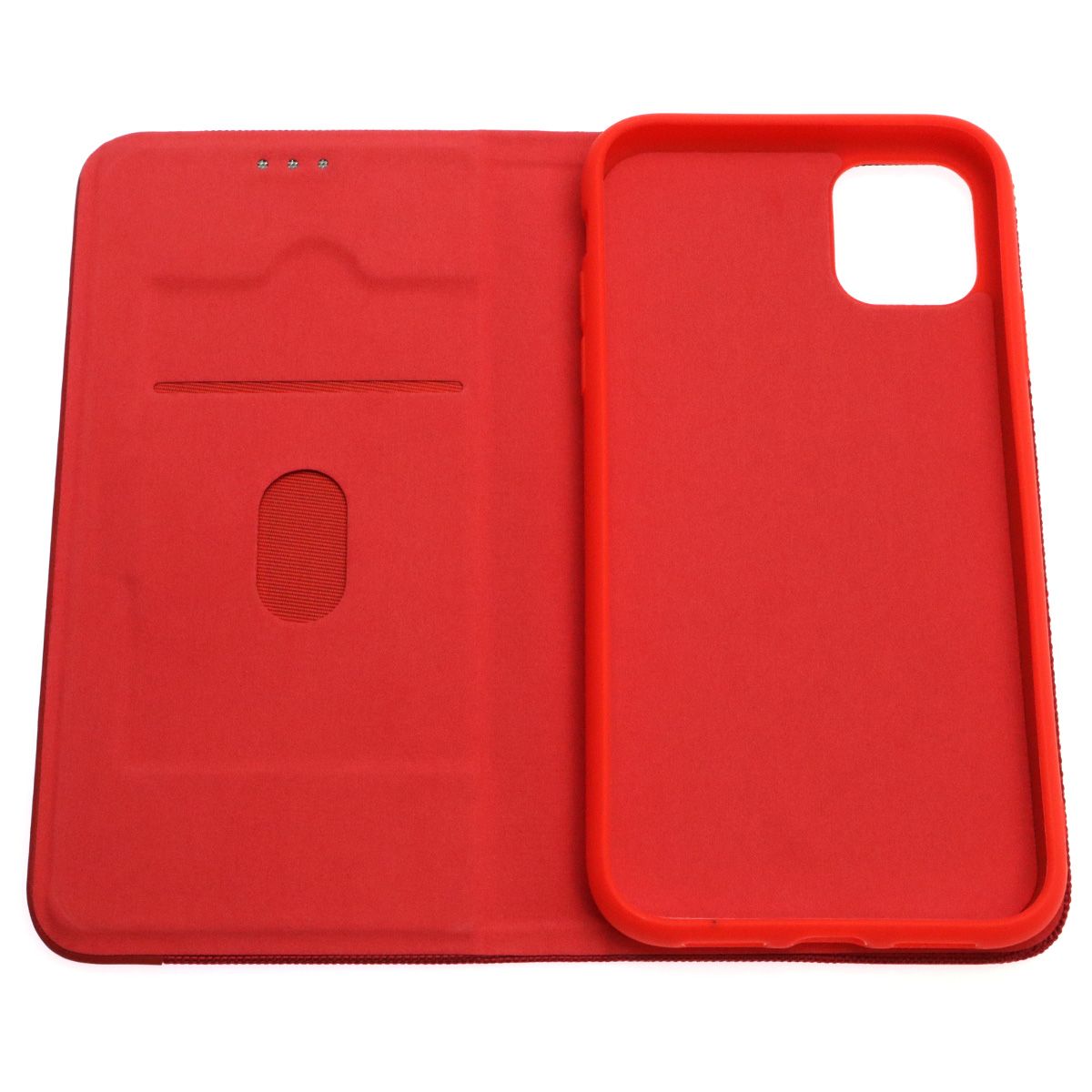 Чехол книжка MESH для APPLE iPhone 11 (6.1), текстиль, силикон, бархат, визитница, цвет красный
