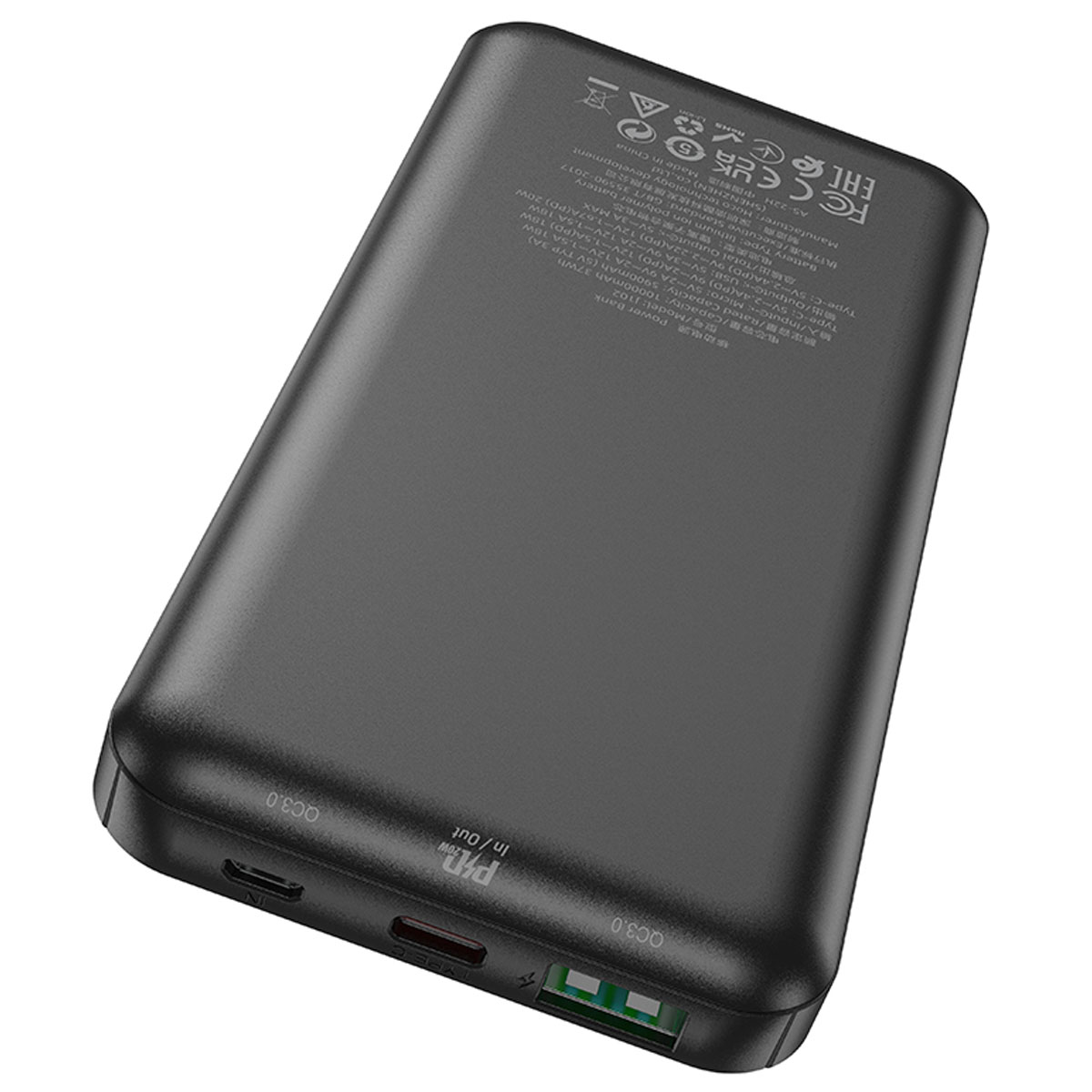 Внешний портативный аккумулятор, Power Bank HOCO J102 Cool figure, 10000 mAh, 20W, PD20W, QC3.0, LED дисплей, цвет черный