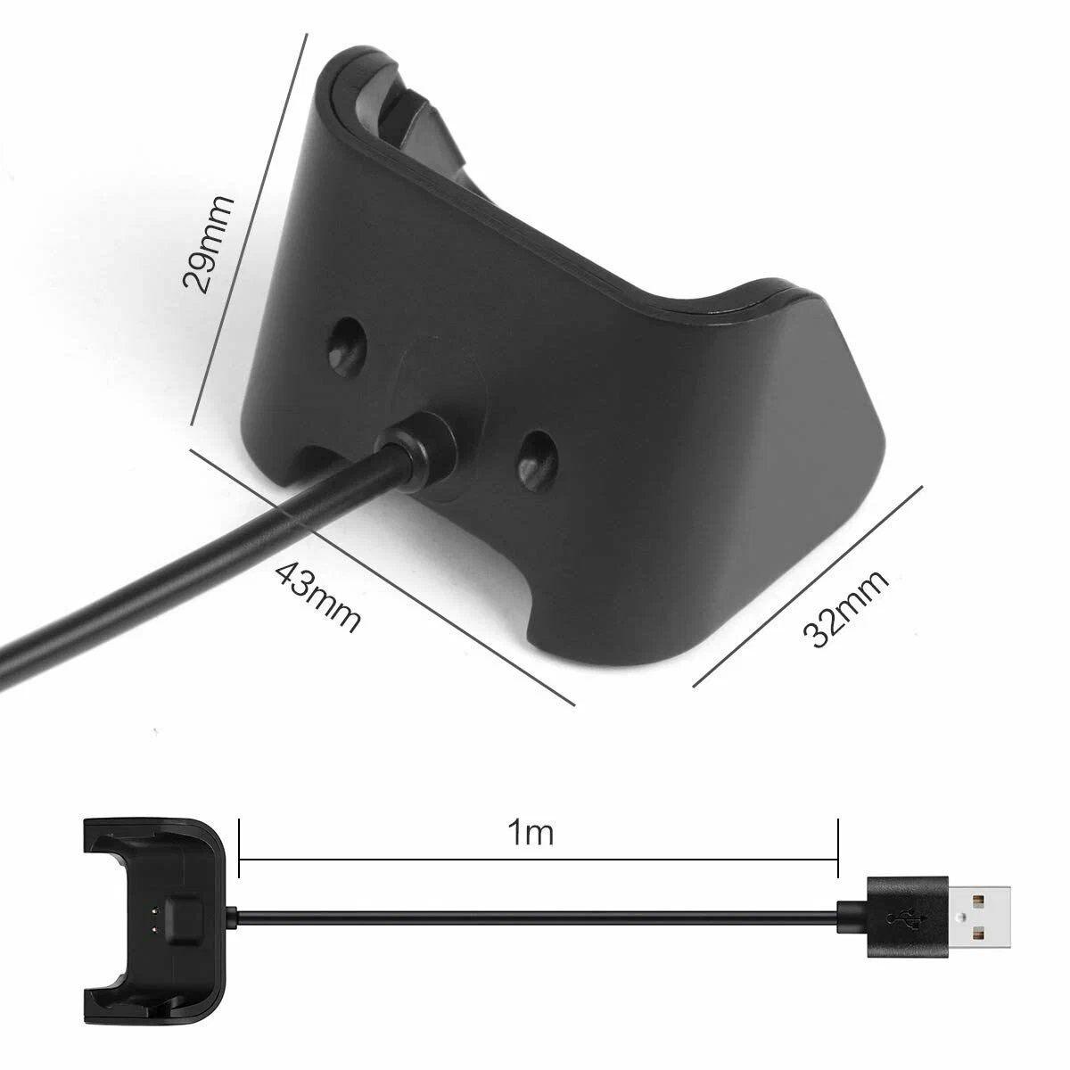 Зарядное устройство USB для Amazfit Bip Lite A1915, Bip A1608, длина 1 метр, цвет черный